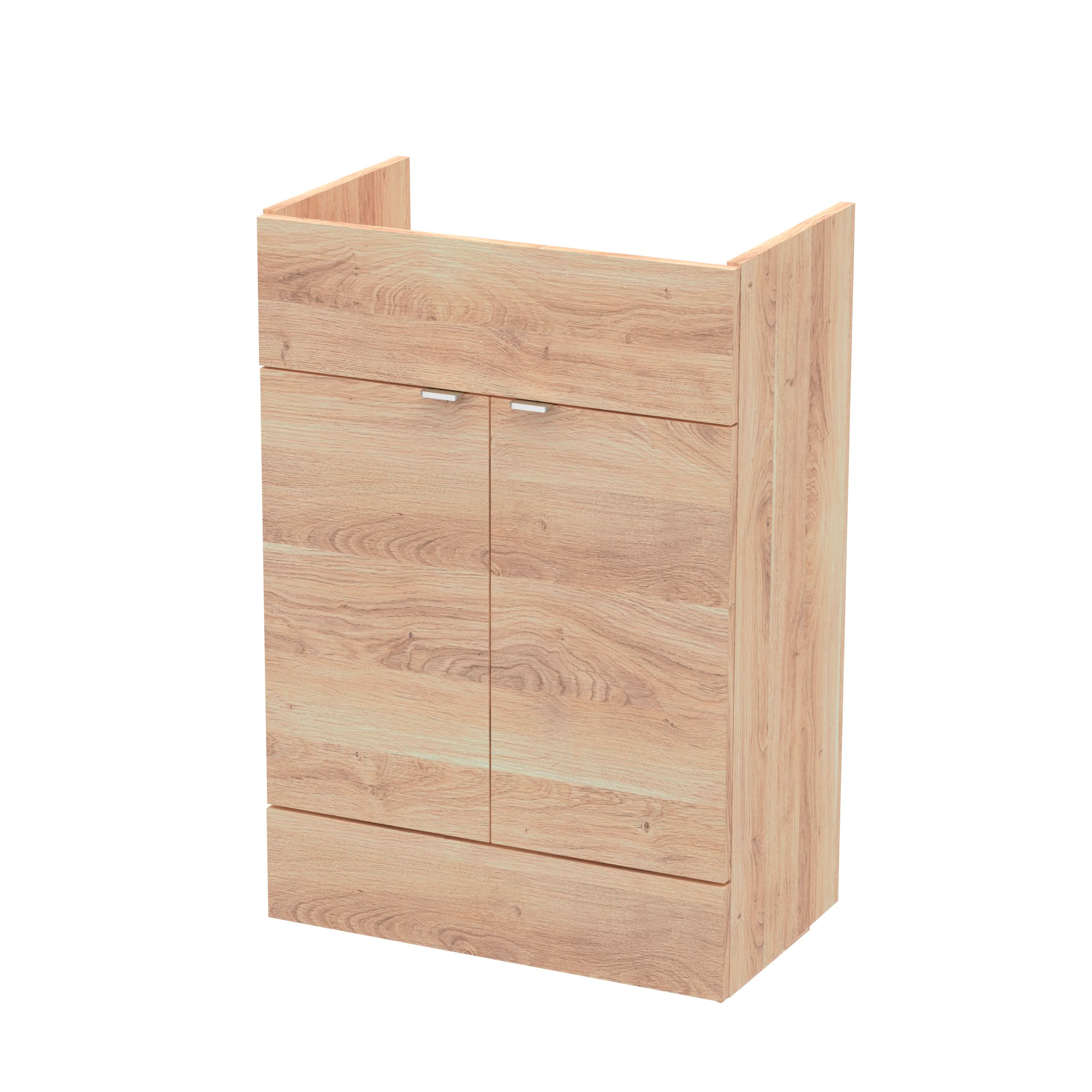 Hudson Reed Fusion Fitted Floor Standing Vanity Unit, 2 Soft Close Door Compact Bathroom Unit in Bleached Oak, 600mm (355Mm Deep)