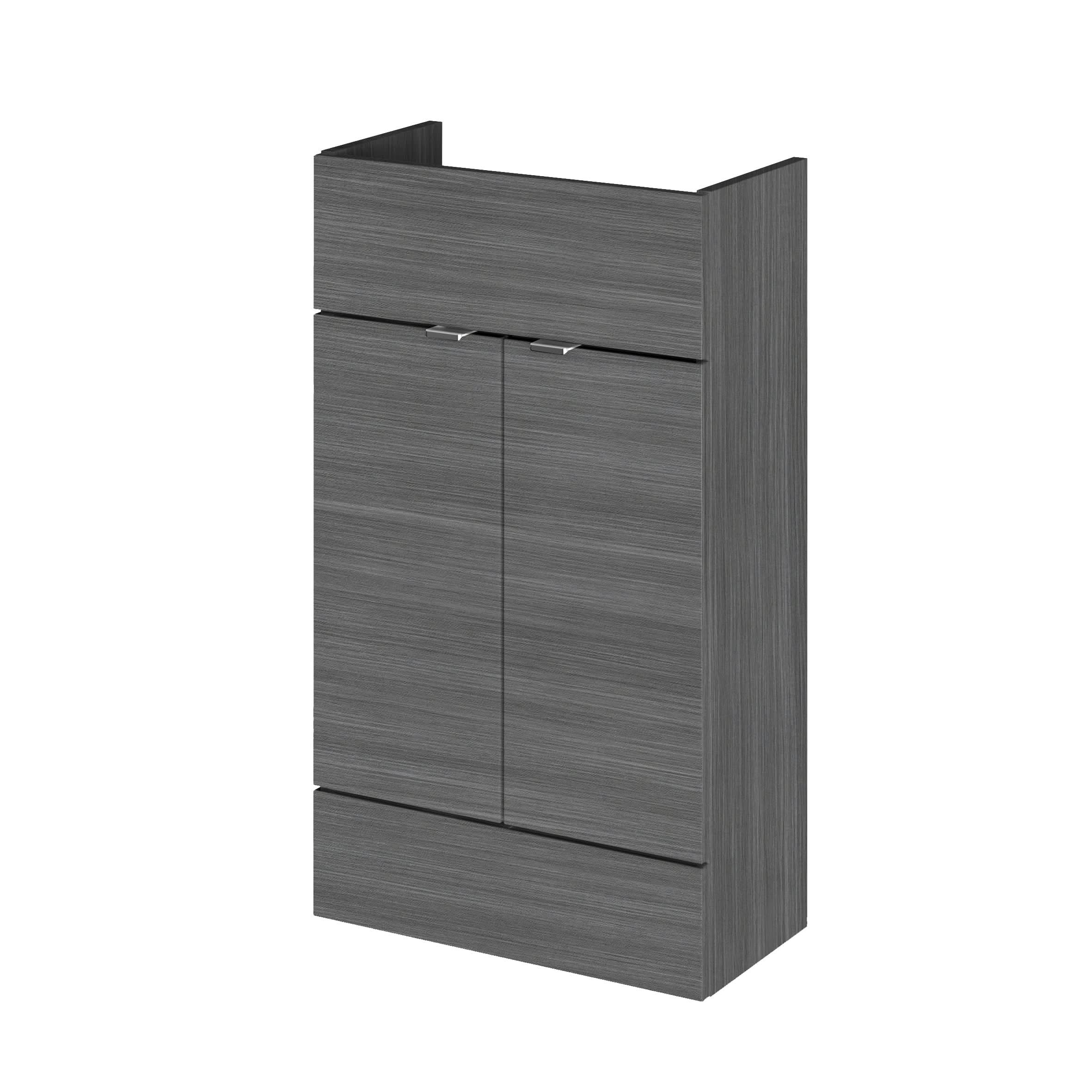 Hudson Reed Fusion Fitted Floor Standing Vanity Unit, 2 Soft Close Door Compact Bathroom Unit in Anthracite Woodgrain, 500mm (255Mm Deep)