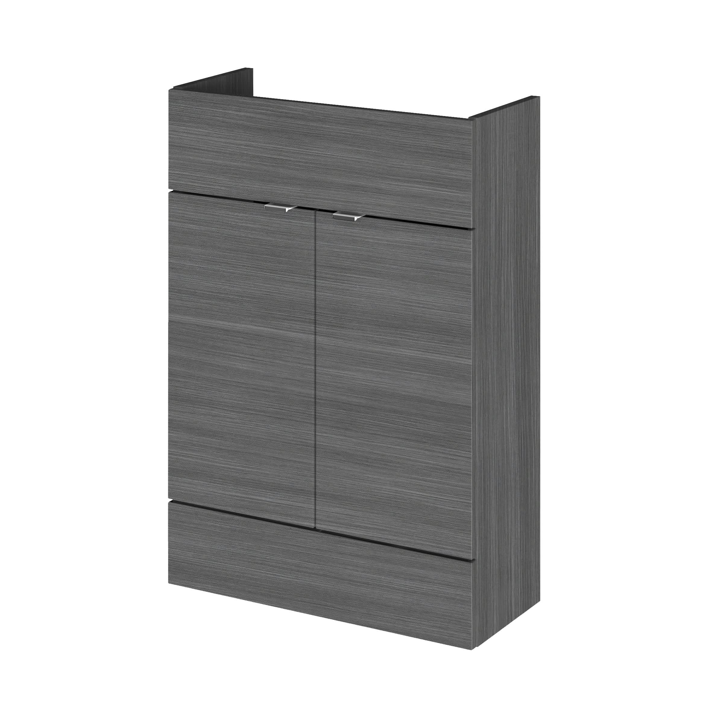 Hudson Reed Fusion Fitted Floor Standing Vanity Unit, 2 Soft Close Door Compact Bathroom Unit in Anthracite Woodgrain, 600mm (255Mm Deep)