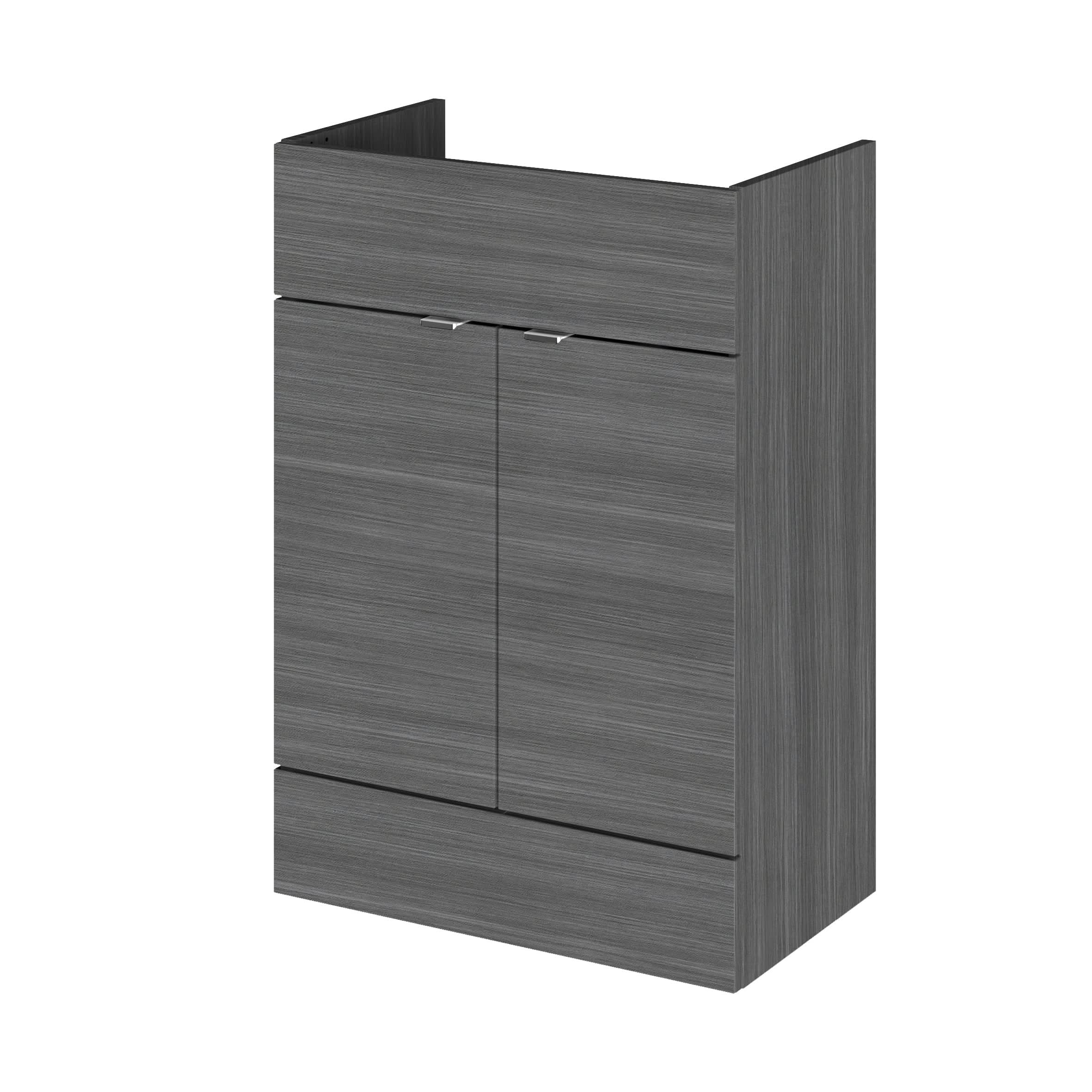 Hudson Reed Fusion Fitted Floor Standing Vanity Unit, 2 Soft Close Door Compact Bathroom Unit in Anthracite Woodgrain, 600mm (355Mm Deep)