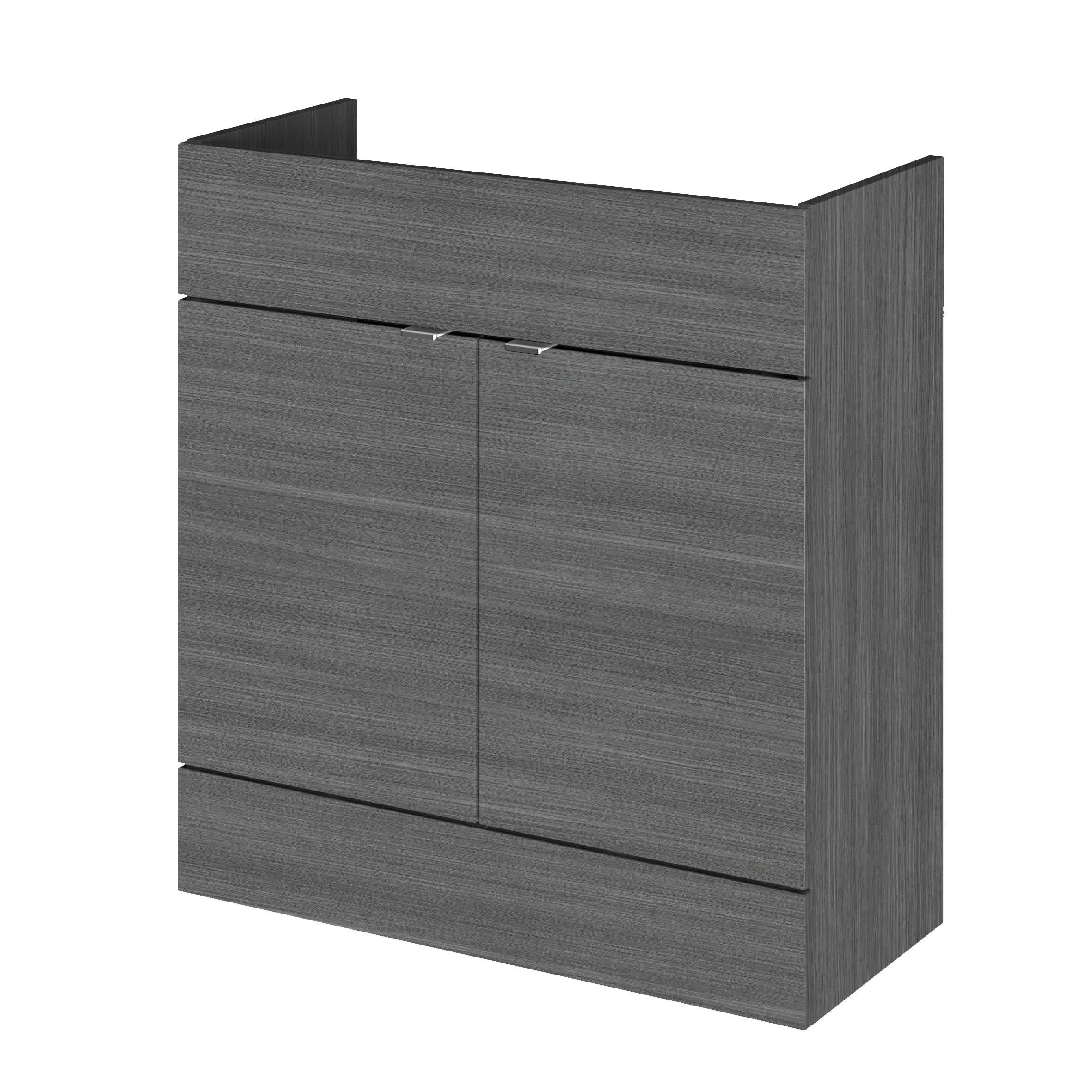 Hudson Reed Fusion Fitted Floor Standing Vanity Unit, 1 Soft Close Door Compact Bathroom Unit in Anthracite Woodgrain, 800mm (355Mm Deep)
