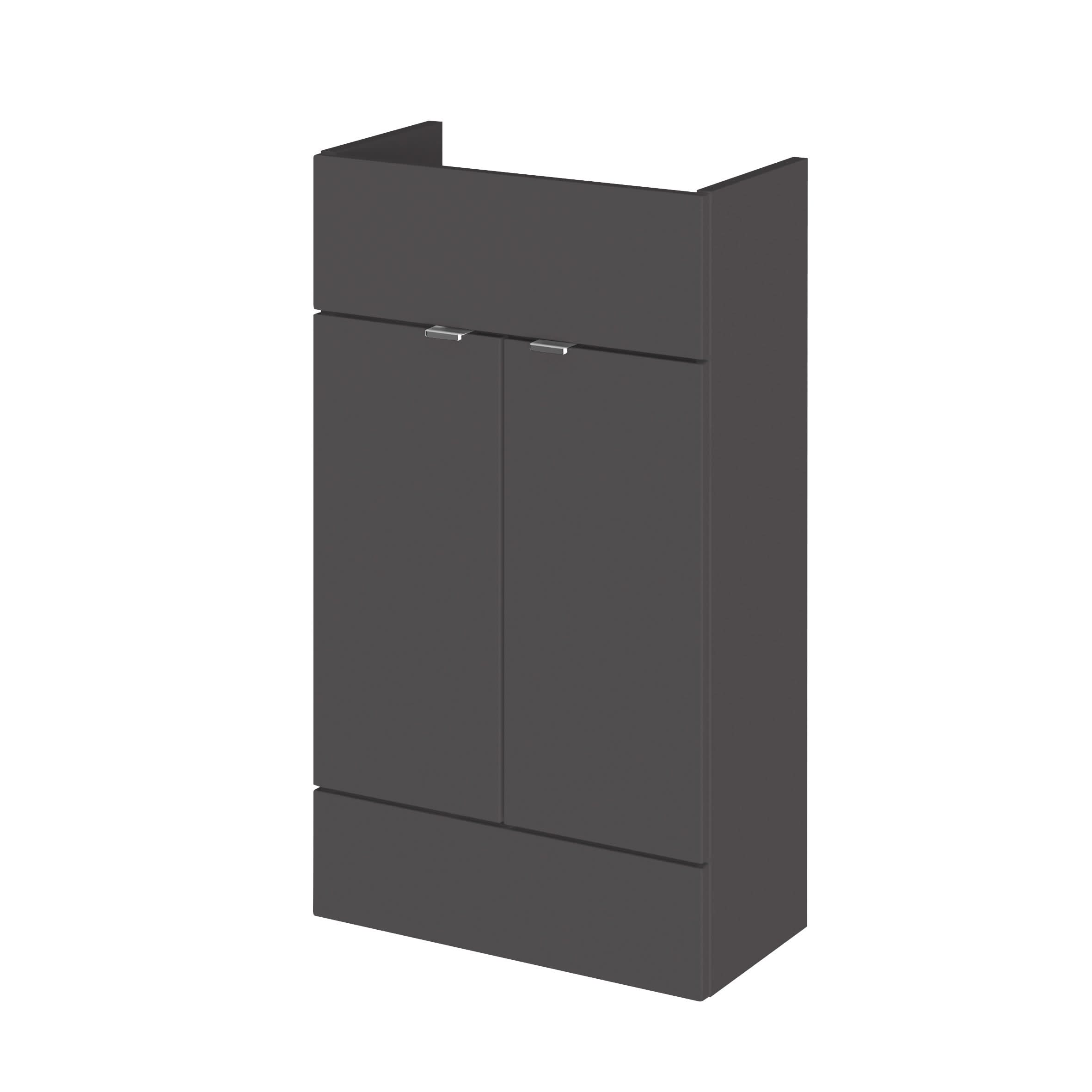 Hudson Reed Fusion Fitted Floor Standing Vanity Unit, 2 Soft Close Door Compact Bathroom Unit in Gloss Grey, 500mm (255Mm Deep)