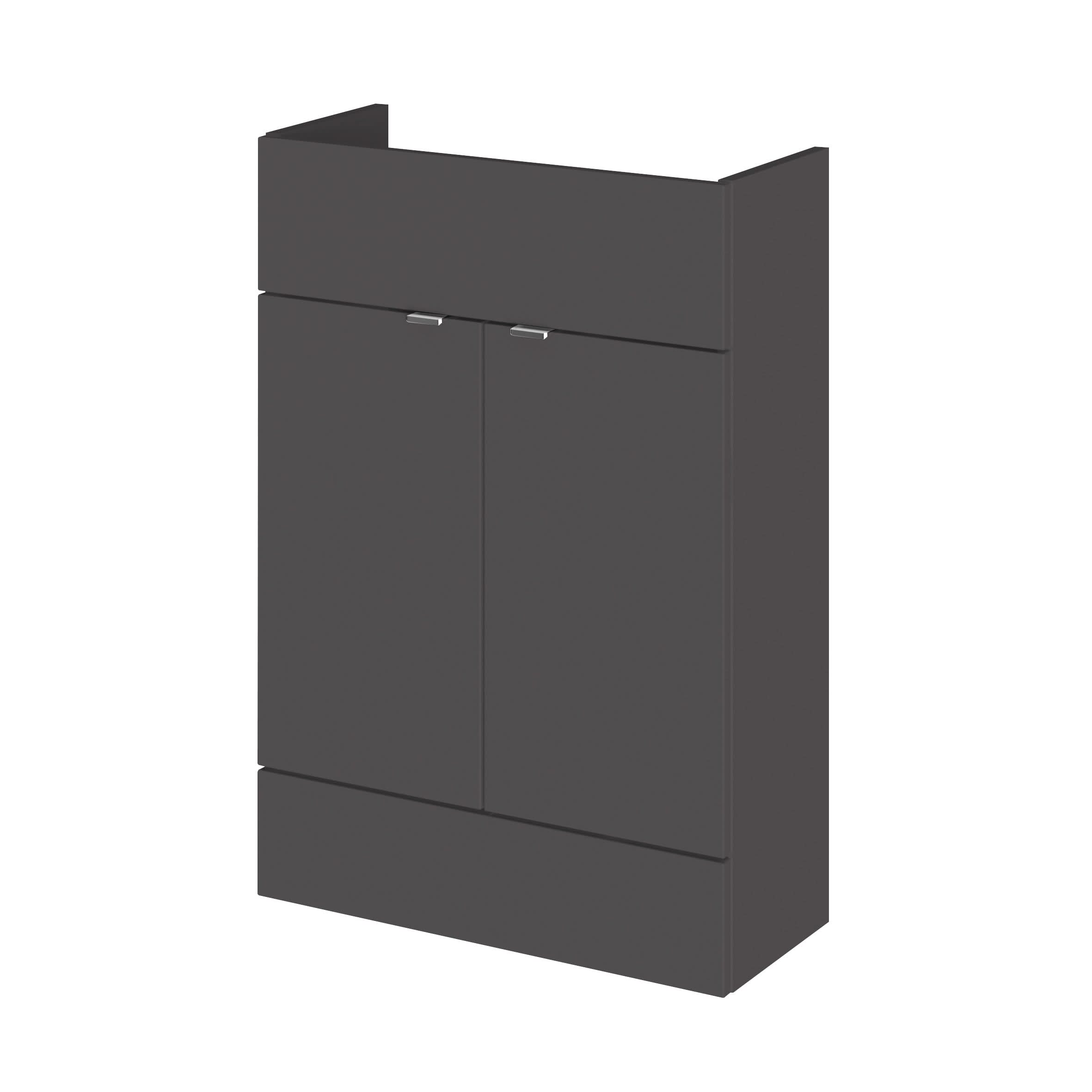 Hudson Reed Fusion Fitted Floor Standing Vanity Unit, 2 Soft Close Door Compact Bathroom Unit in Gloss Grey, 600mm (255Mm Deep)