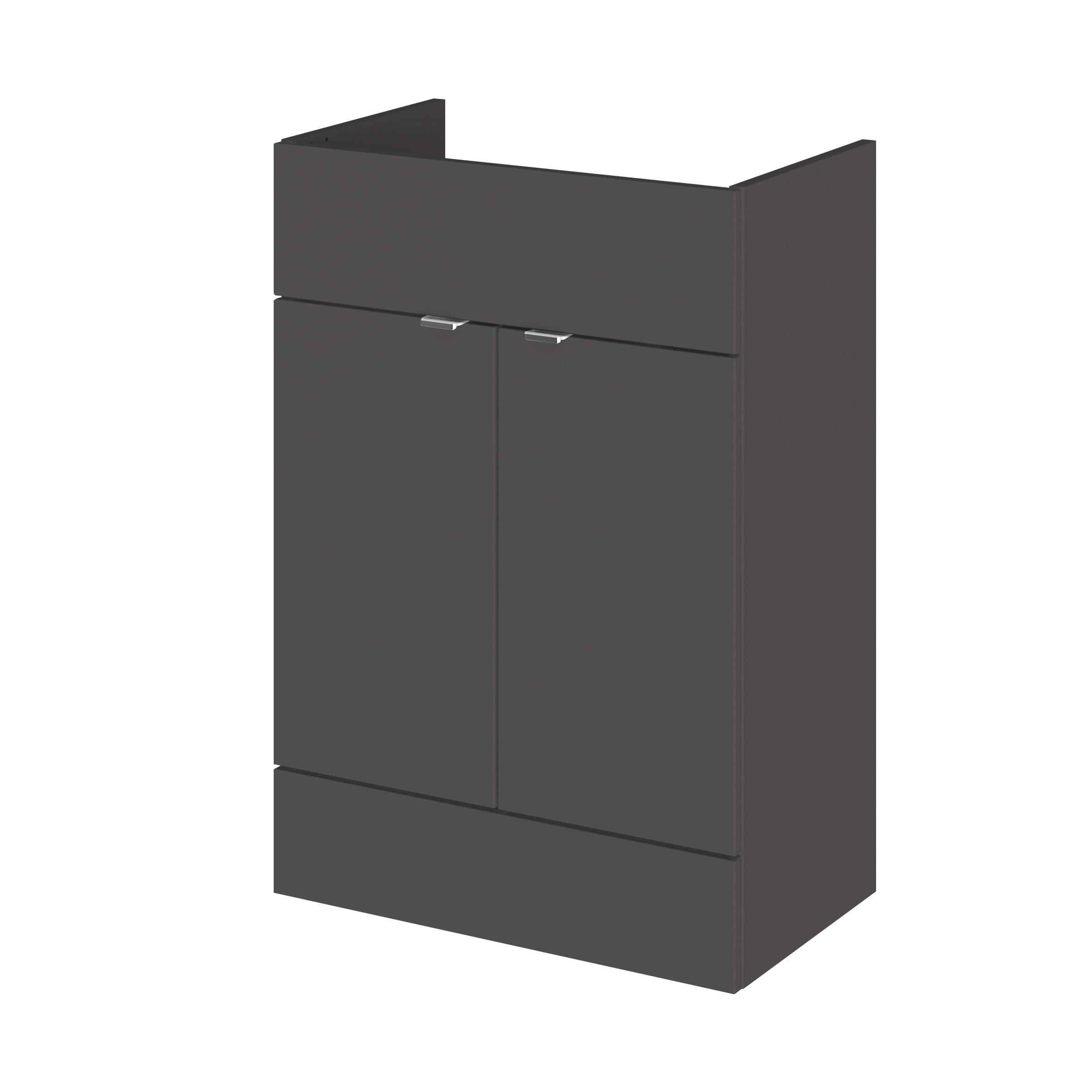 Hudson Reed Fusion Fitted Floor Standing Vanity Unit, 2 Soft Close Door Compact Bathroom Unit in Gloss Grey, 600mm (355Mm Deep)