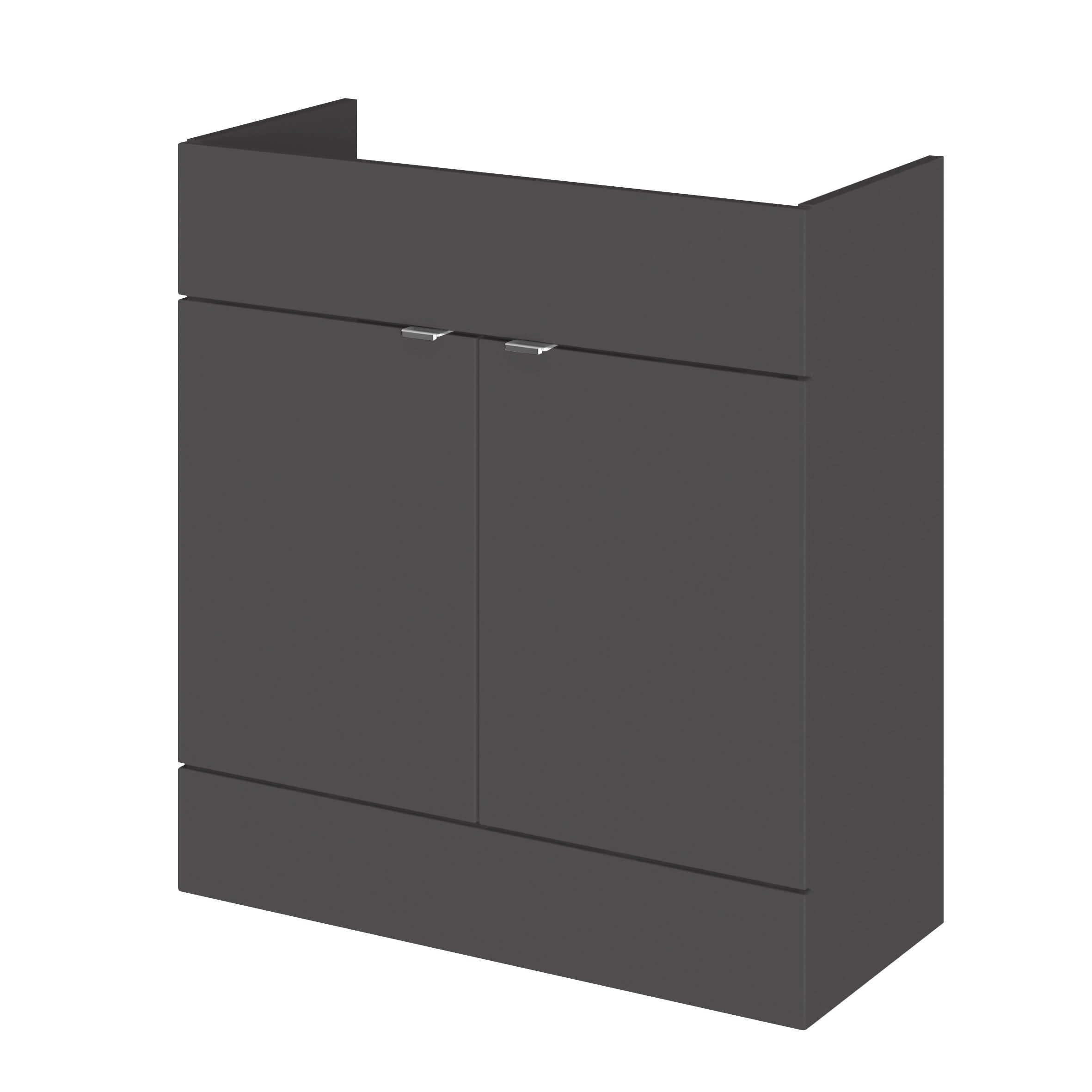Hudson Reed Fusion Fitted Floor Standing Vanity Unit, 1 Soft Close Door Compact Bathroom Unit in Gloss Grey, 800mm (355Mm Deep)