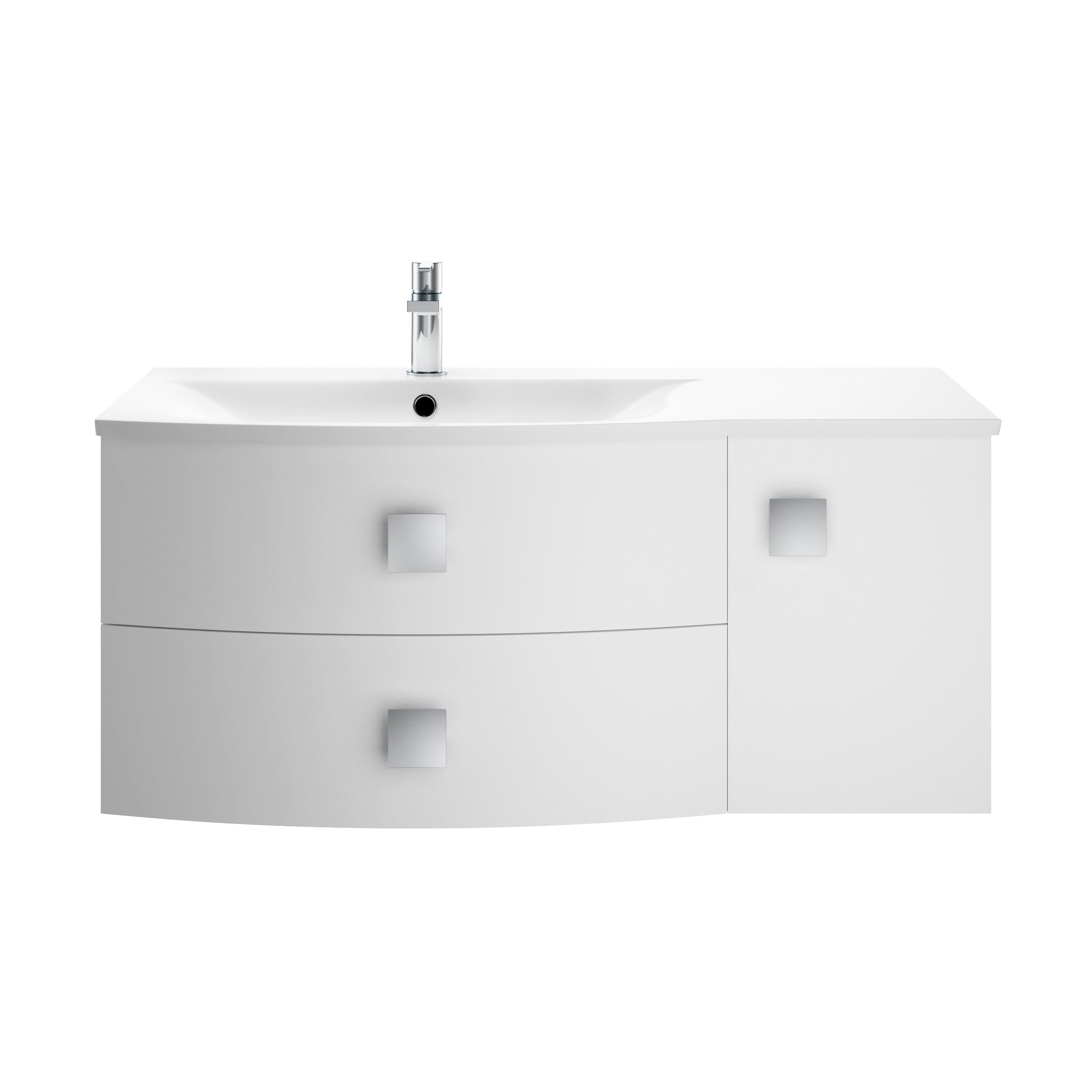 Hudson Reed Sarenna Wall Hung Vanity Unit with Basin, Left Hand 2 Drawer 1 Door Bathroom Sink Cabinet in Moon White, 1000mm