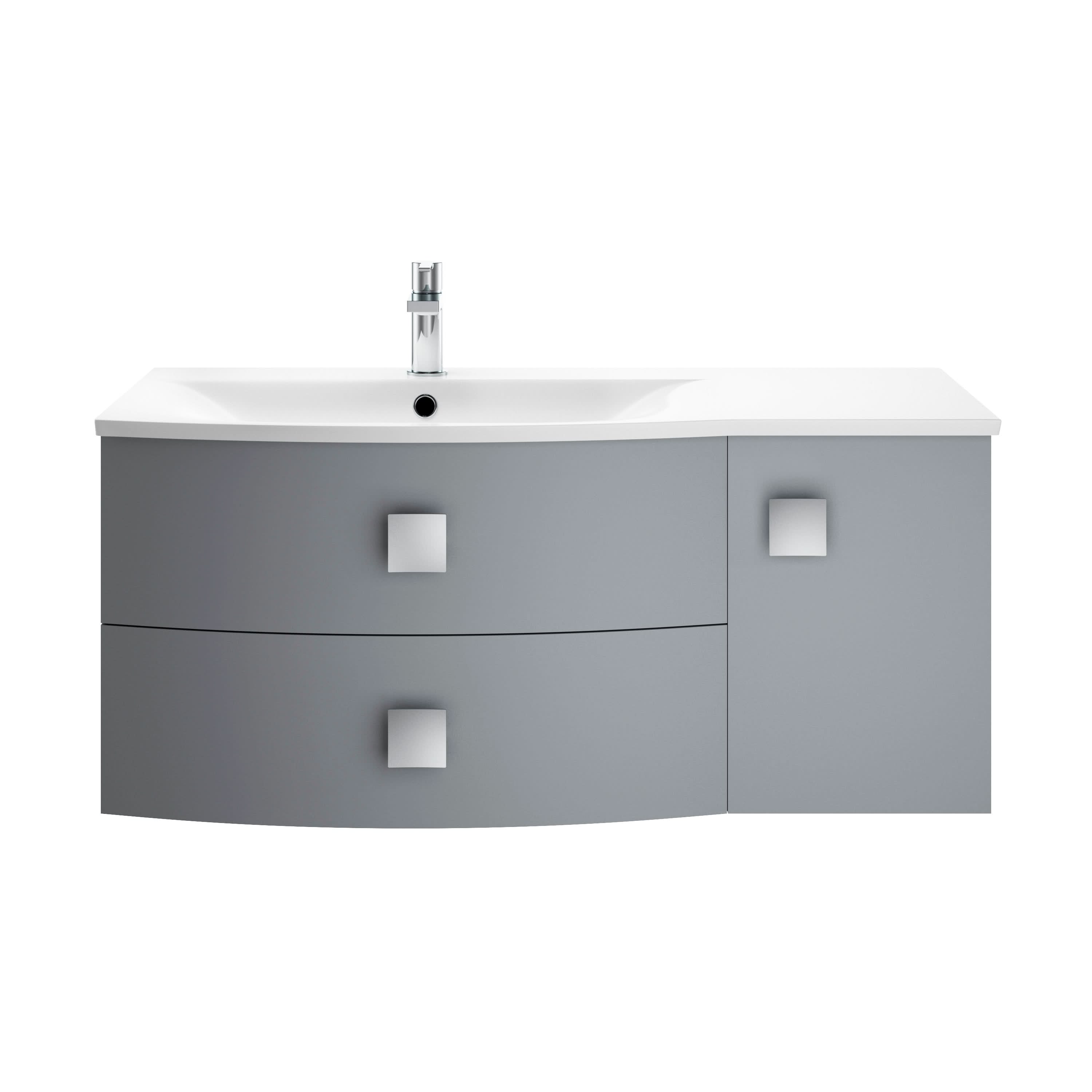 Hudson Reed Sarenna Wall Hung Vanity Unit with Basin, Left Hand 2 Drawer 1 Door Bathroom Sink Cabinet in Dove Grey, 1000mm