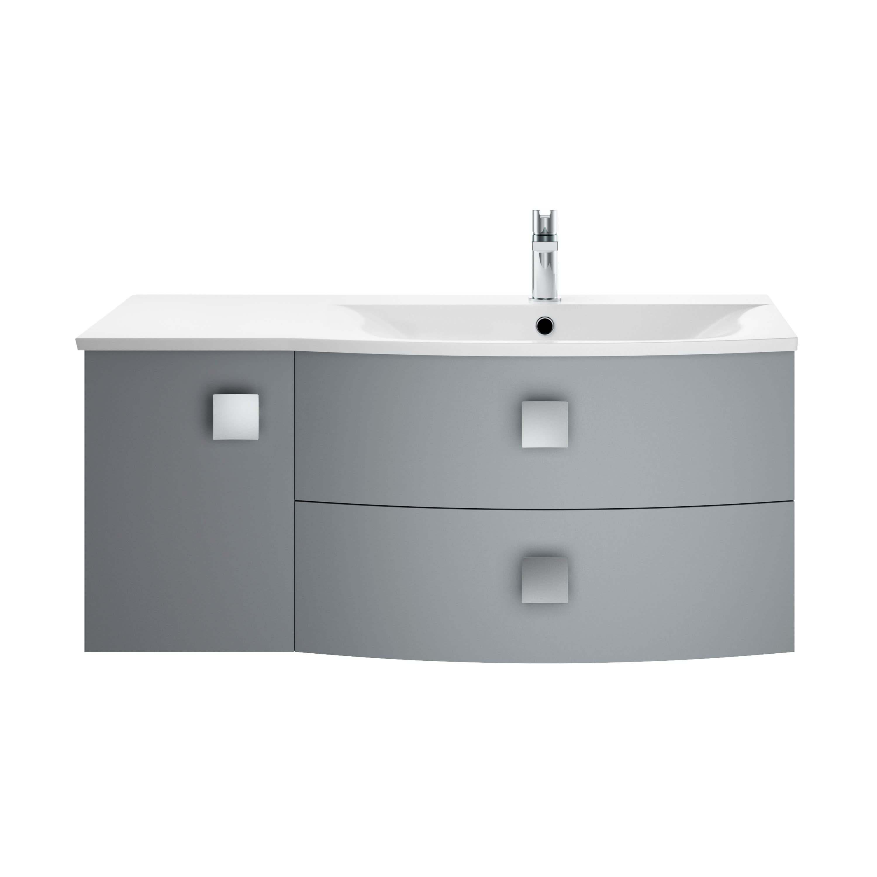 Hudson Reed Sarenna Wall Hung Vanity Unit with Basin, Right Hand 2 Drawer 1 Door Bathroom Sink Cabinet in Dove Grey, 1000mm