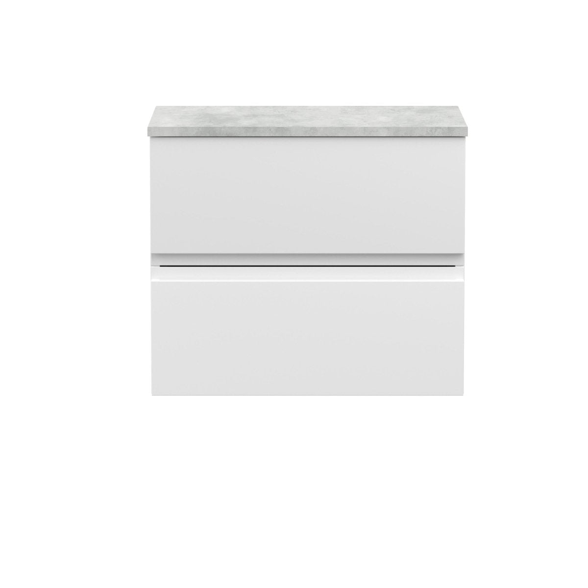Hudson Reed Urban Wall Hung Countertop Basin Vanity Unit, Durable 2 Soft-Close Drawers with Grey Laminate Worktop, Modern Luxury Bathroom Furniture in Satin White, 600mm