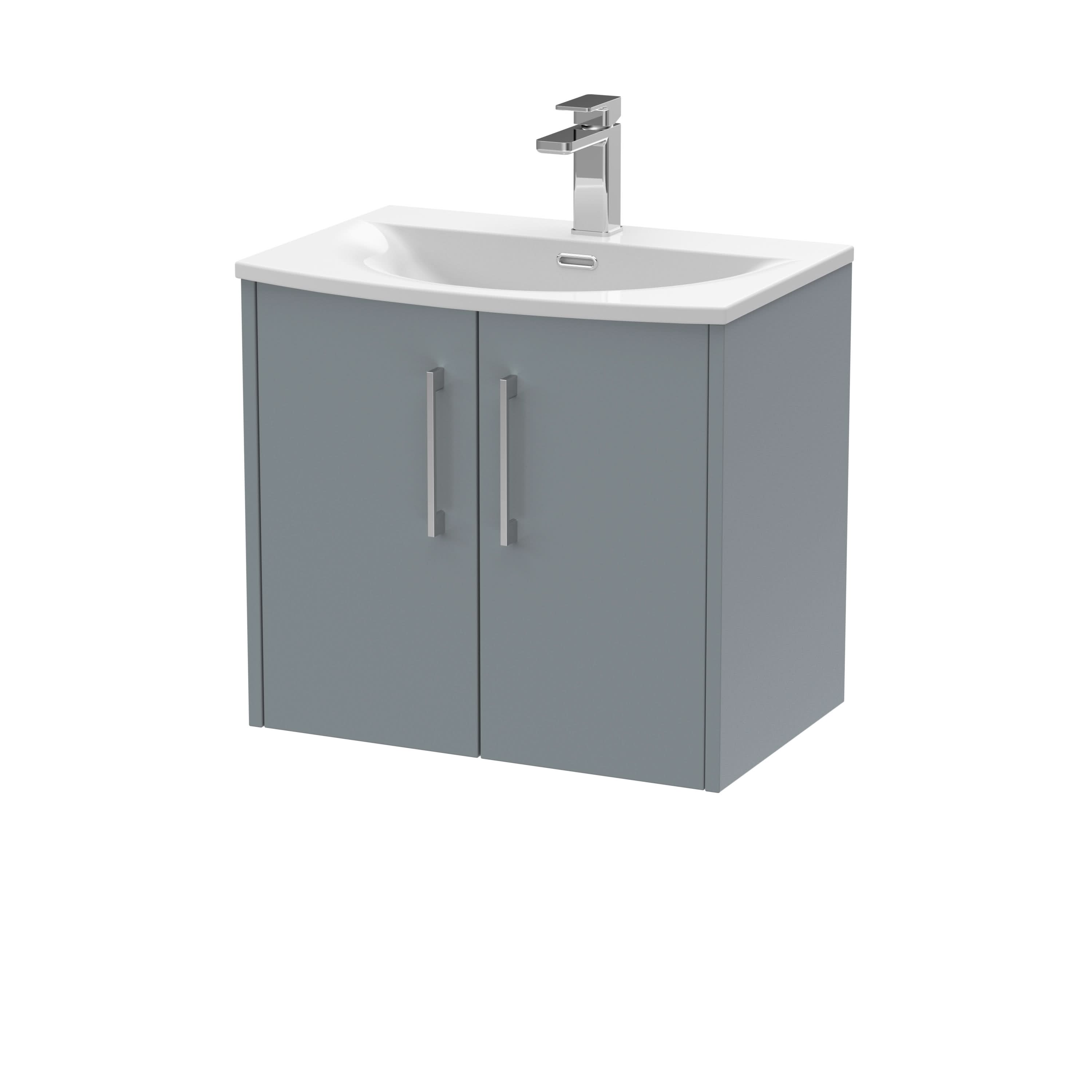 Hudson Reed Juno Wall Hung 2-Door Vanity and Curved 1 Tap Hole Basin, Timeless Sink Vanity Unit, Coastal Grey, 600mm