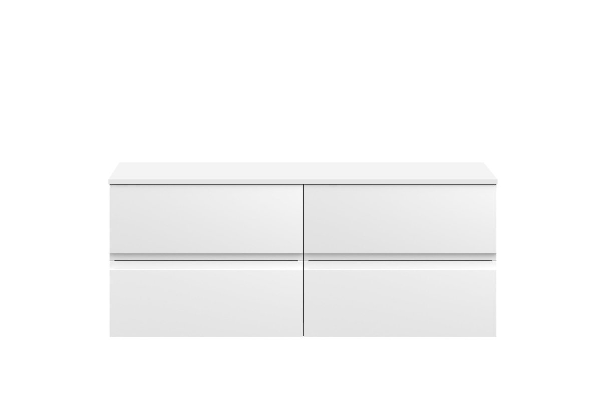 Hudson Reed Urban Wall Hung Countertop Basin Unit, Durable 4 Soft Close Drawer Modern Vanity Unit with Worktop in Satin White, 1200mm