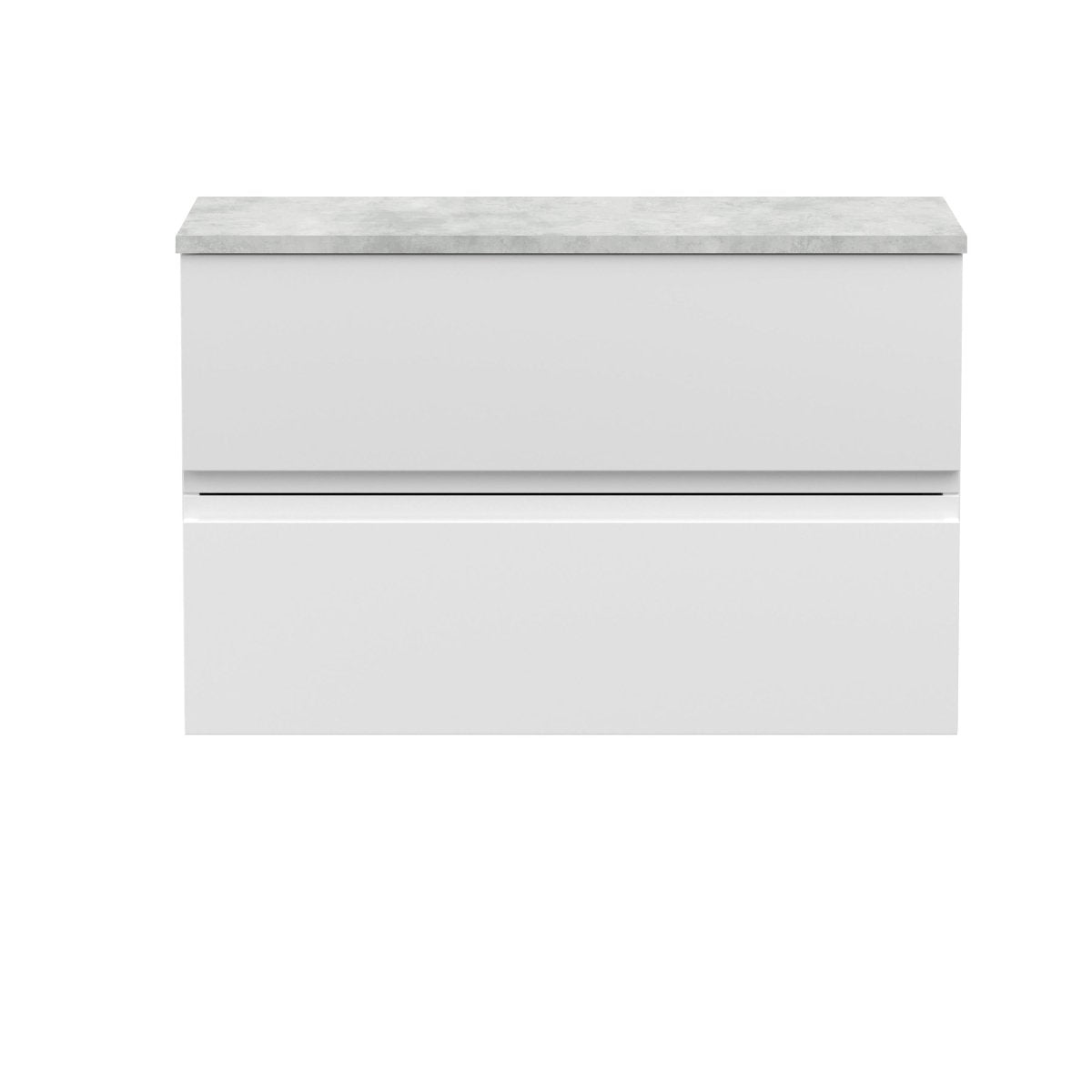 Hudson Reed Urban Wall Hung Countertop Basin Unit, 2 Soft Close Drawers Vanity Unit and Bellato Grey Worktop in Satin White, 800mm