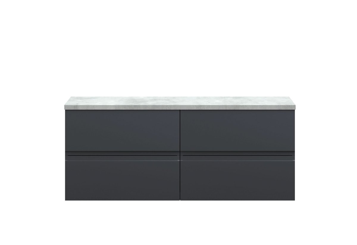 Hudson Reed Urban Wall Hung Countertop Basin Unit, 2 Soft Close Drawers Vanity Unit and Bellato Grey Worktop in Soft Black, 1200mm