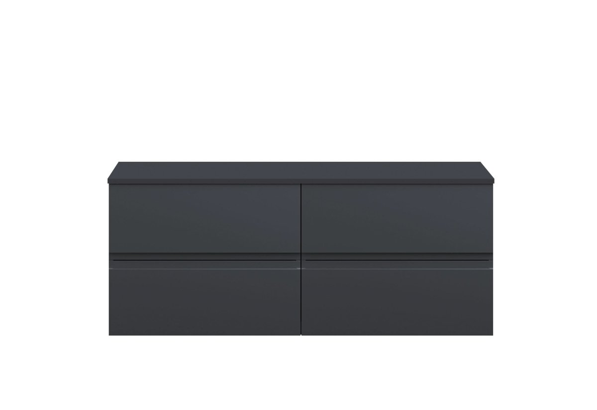 Hudson Reed Urban Wall Hung Countertop Basin Unit, 2 Soft Close Drawers Vanity Unit & Black Worktop in Soft Black, 1200mm