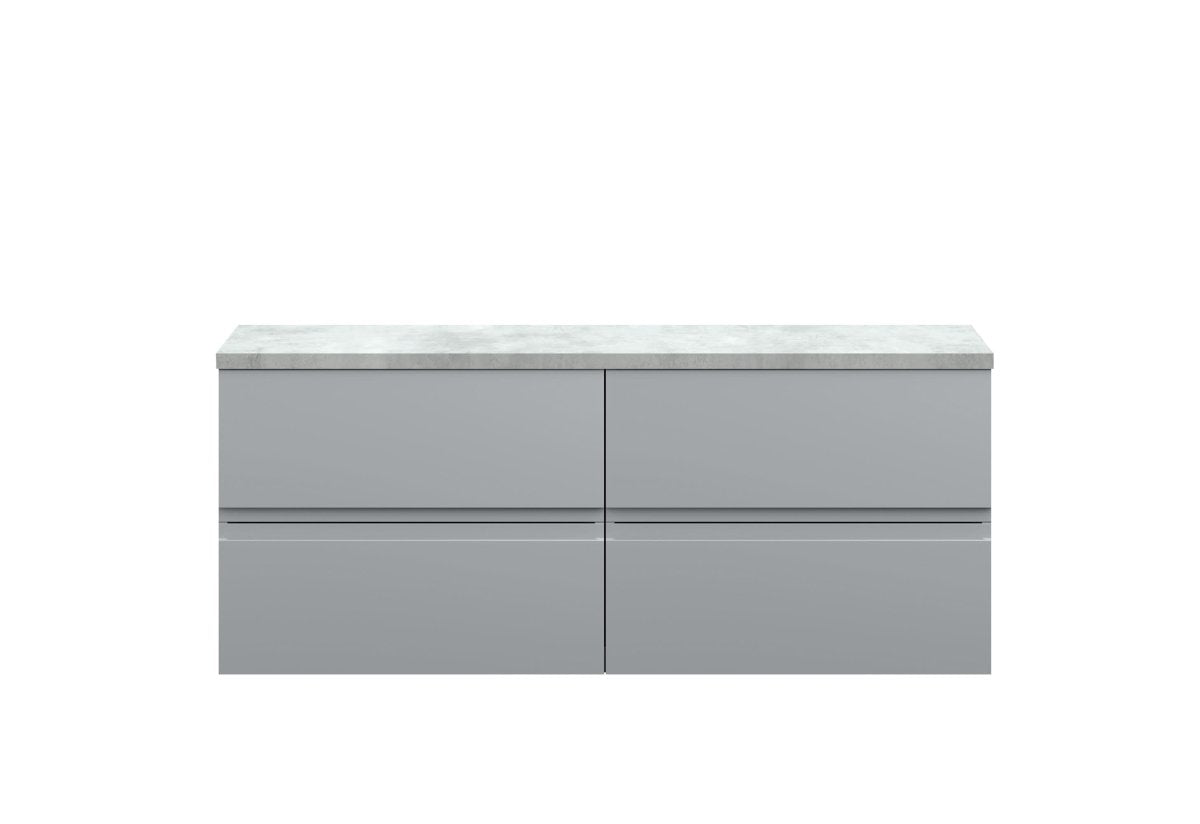 Hudson Reed Urban Wall Hung Countertop Basin Unit, 2 Soft Close Drawers Vanity Unit and Bellato Grey Worktop in Satin Grey, 1200mm