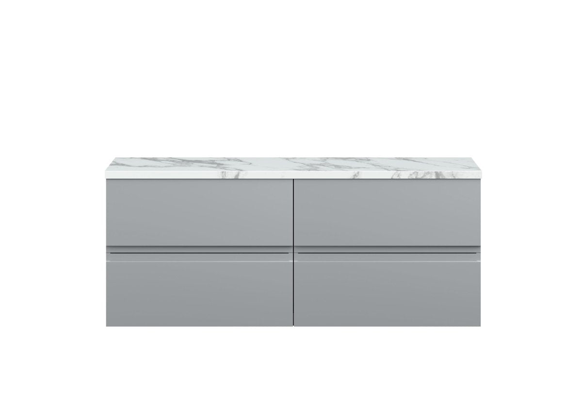 Hudson Reed Urban Wall Hung Countertop Basin Unit, 2 Drawers Vanity Unit and Matt Carrera Marble Worktop in Satin Grey, 1200mm
