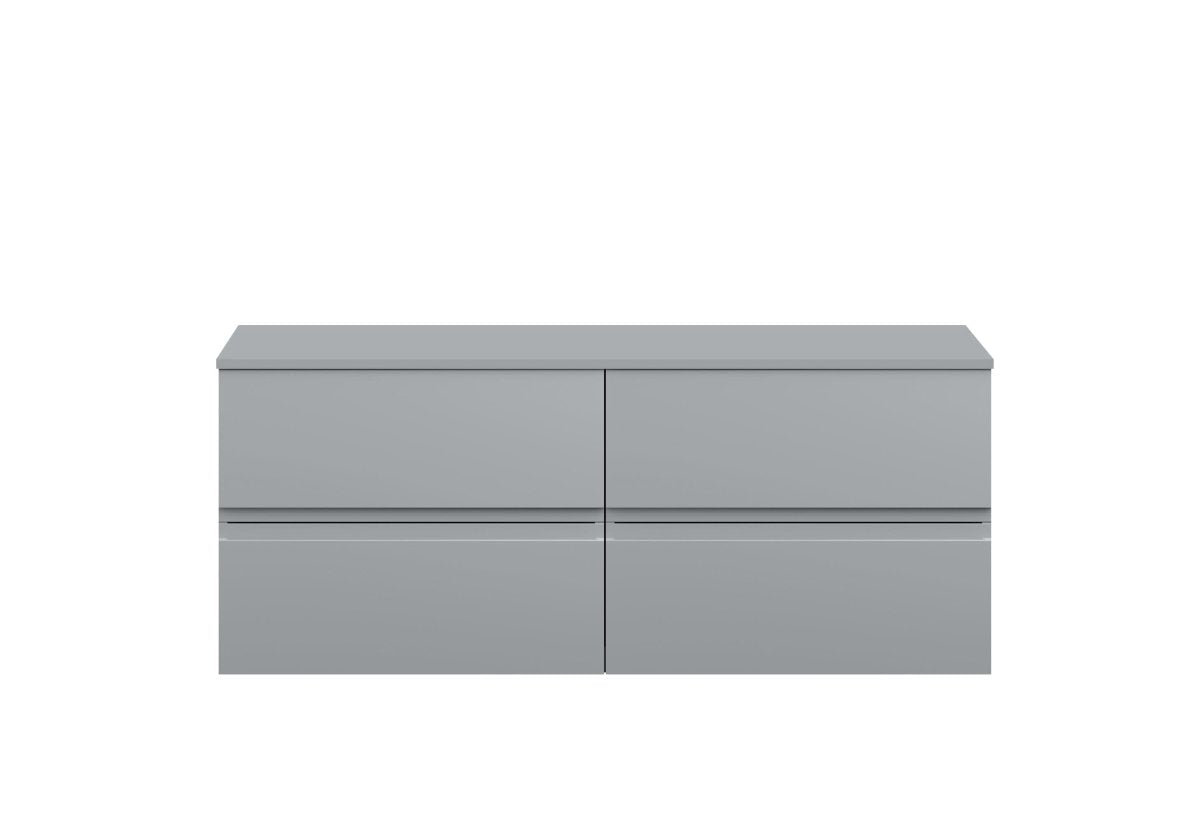 Hudson Reed Urban Wall Hung Countertop Basin Unit, 2 Soft Close Drawers Vanity Unit & Grey Worktop in Satin Grey, 1200mm