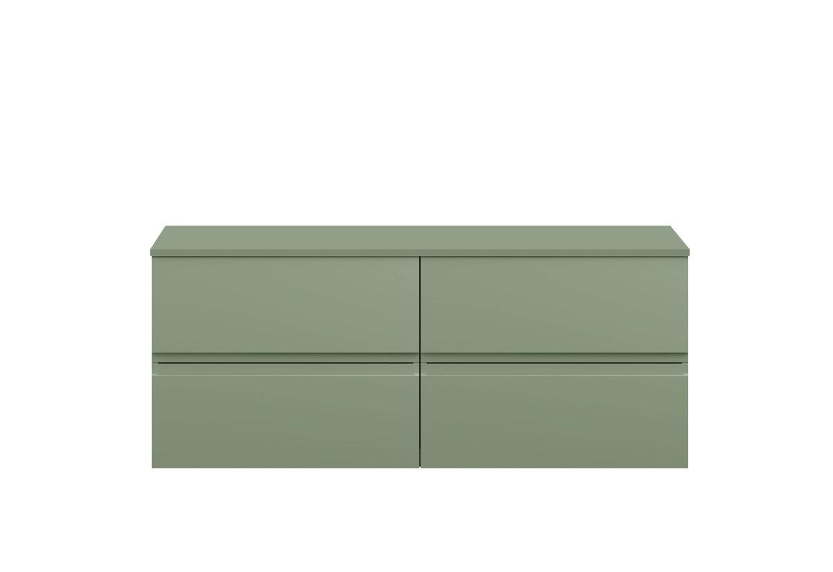 Hudson Reed Urban Wall Hung Countertop Basin Unit, 2 Soft Close Drawers Vanity Unit & Green Worktop in Satin Green, 1200mm