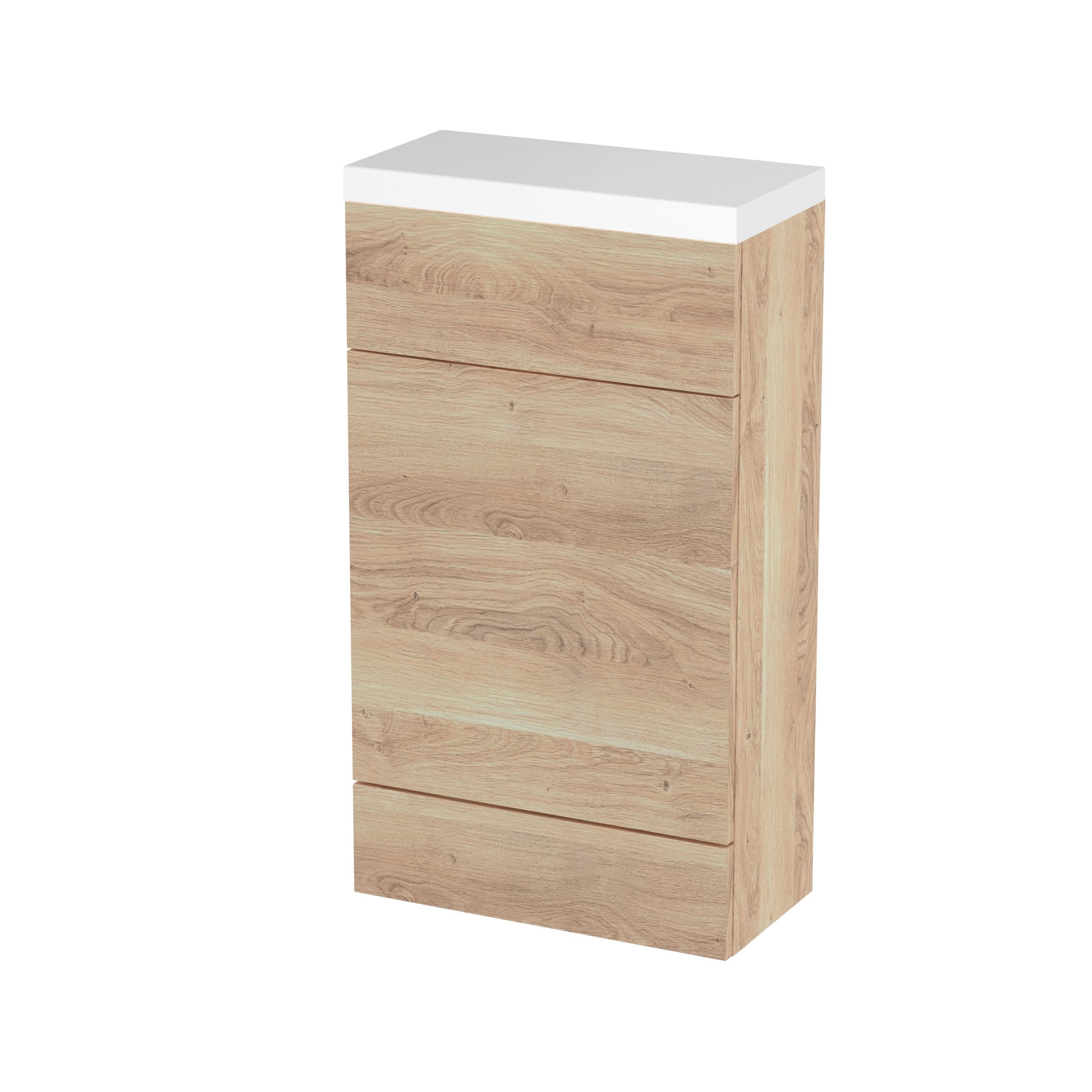 Hudson Reed Fusion Floor Standing Compact WC Unit & Polymarble Top, Stylish Bathroom Storage Unit, Bleached Oak, 500mm
