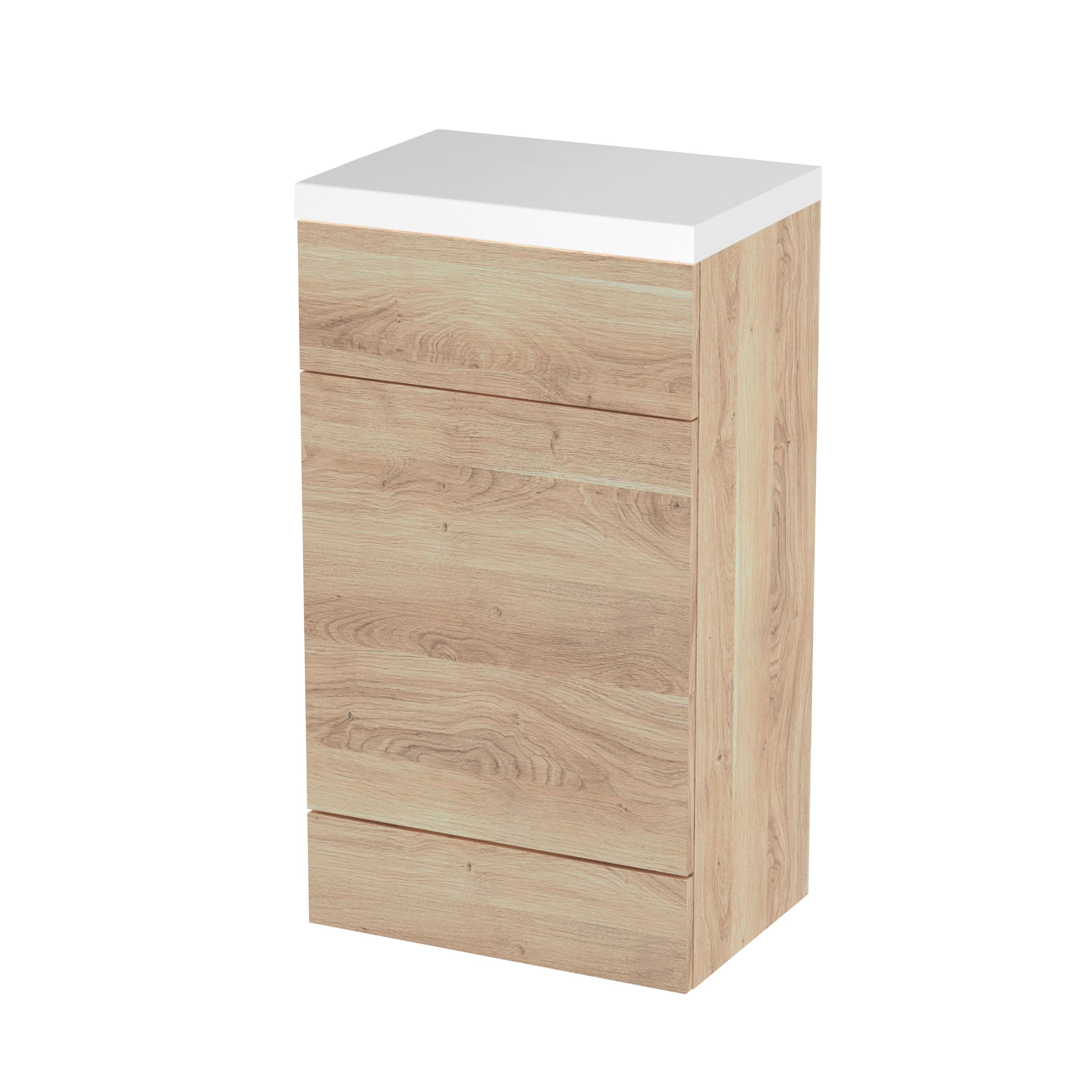 Hudson Reed Fusion Floor Standing WC Unit & Polymarble Top, Stylish Bathroom Storage Unit, Bleached Oak, 500mm