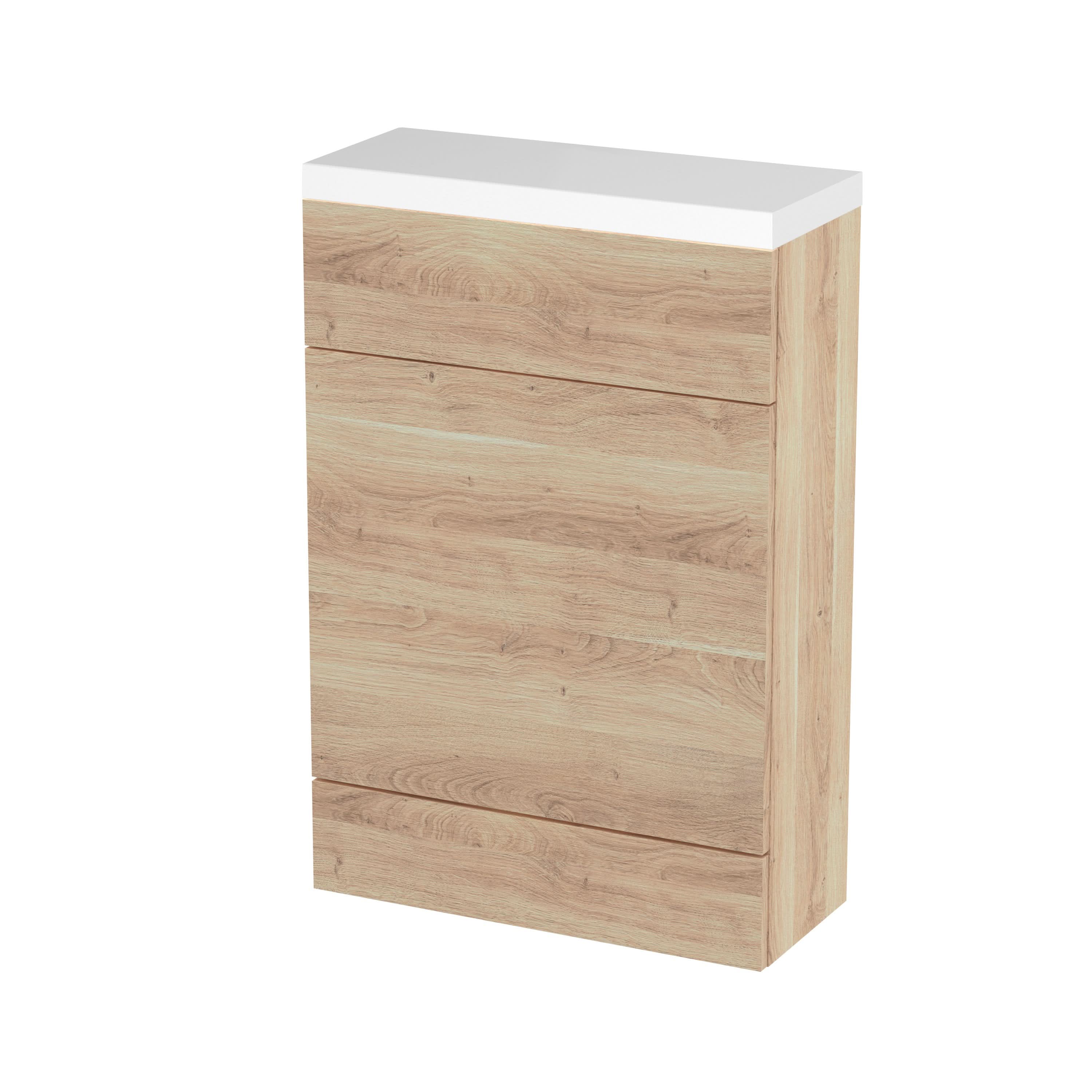 Hudson Reed Fusion Floor Standing Compact WC Unit & Polymarble Top, Stylish Bathroom Storage Unit, Bleached Oak, 600mm
