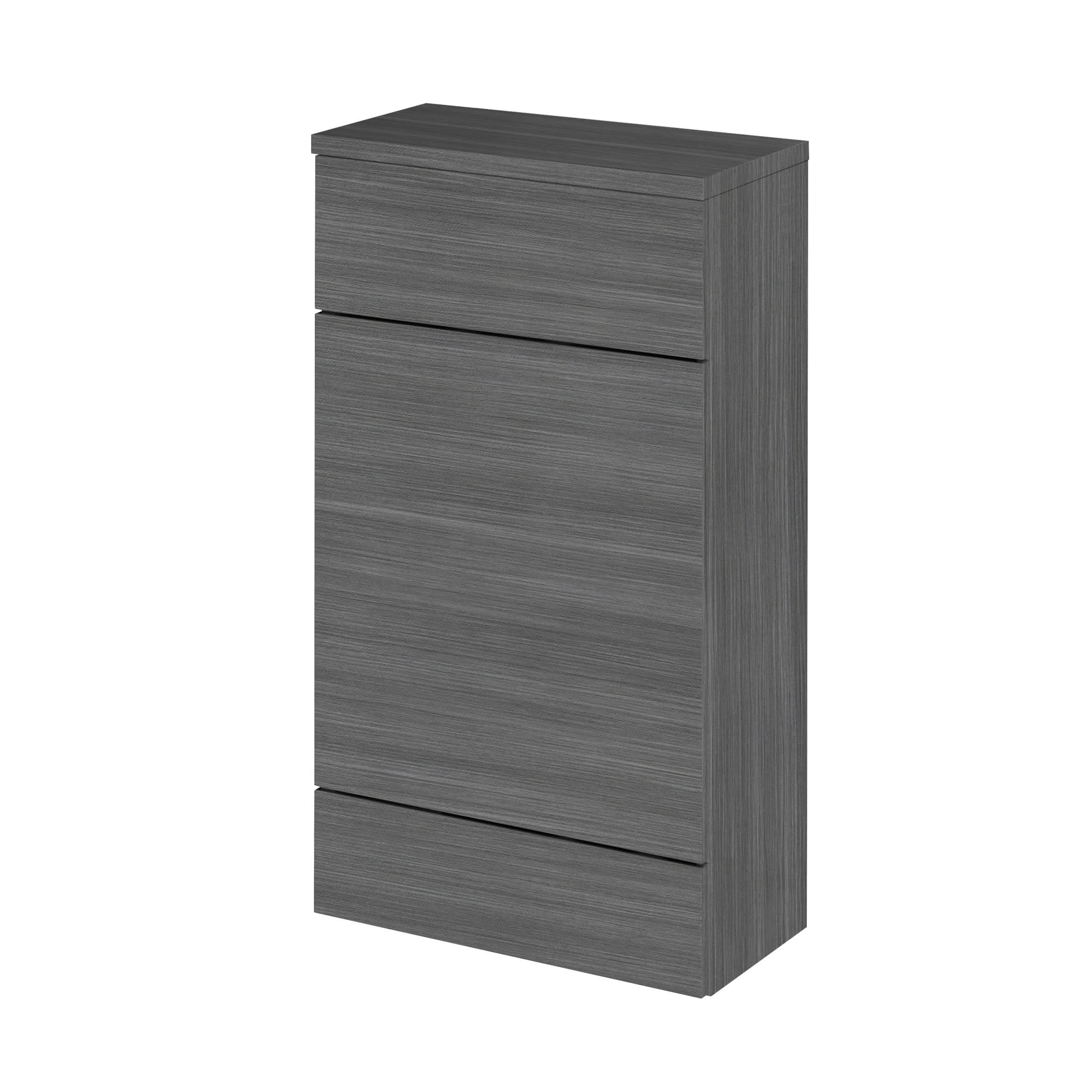 Hudson Reed Fusion Floor Standing WC Unit with Coordinating Top Compact, Bathroom Storage Unit, Anthracite Woodgrain, 500mm