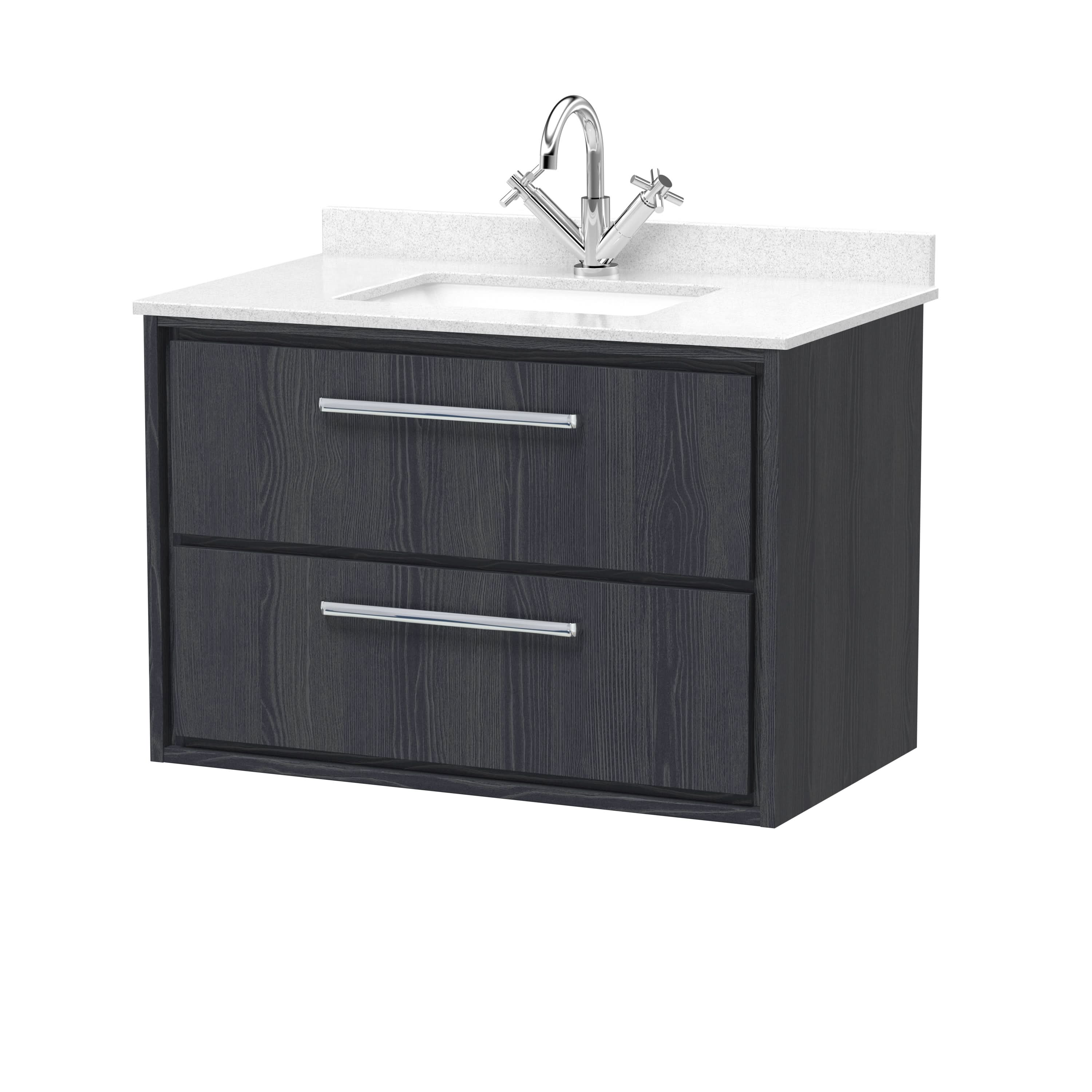 Hudson Reed Lille Wall Hung Vanity Unit with Marble Worktop and Basin, Durable Bathroom Furniture, Double Drawer Sink Vanity Unit for Contemporary Bathrooms, 800mm