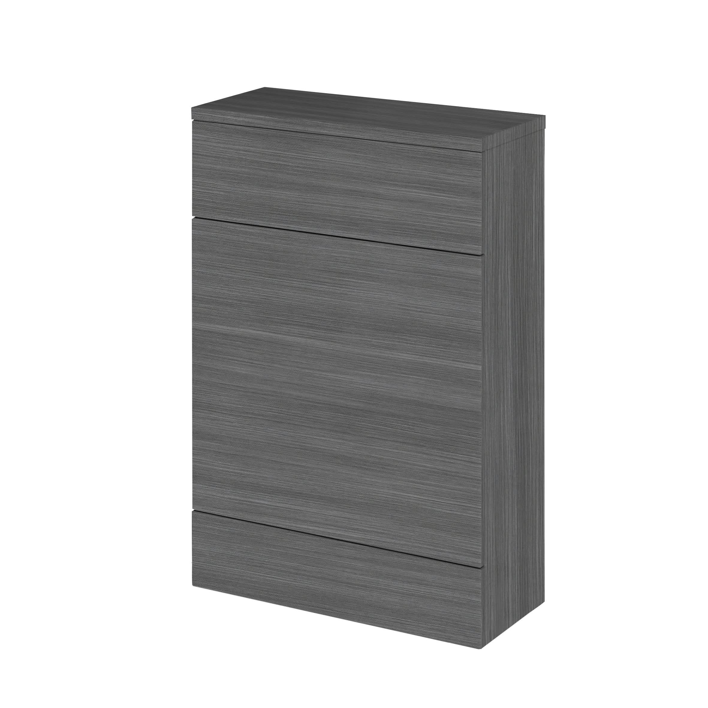 Hudson Reed Fusion Floor Standing WC Unit with Coordinating Top Compact, Bathroom Storage Unit, Anthracite Woodgrain, 600mm