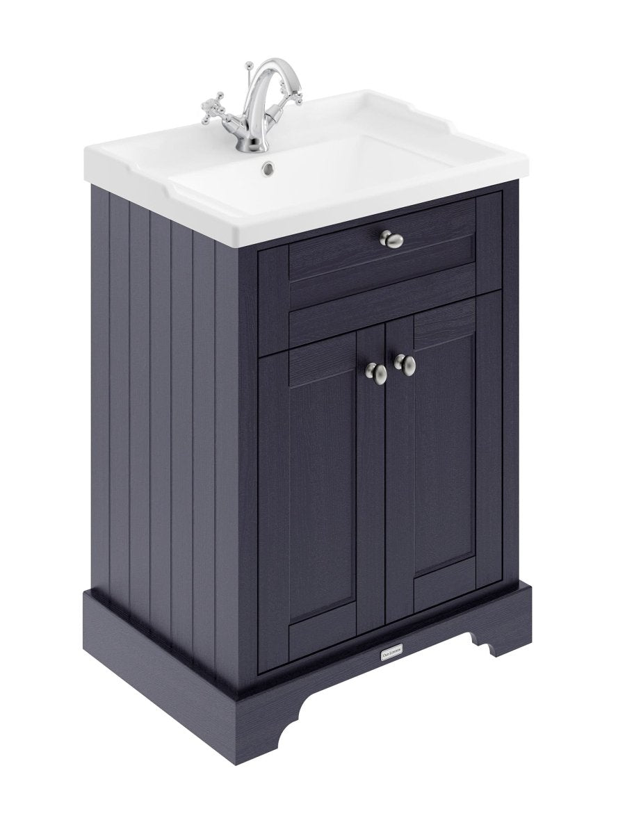 Old London Floor Standing Vanity Unit with Ceramic Basin, 2 Door Cabinet, 1 Tap Hole, Traditional Sink Vanity Unit for Bathroom Storage & Style in Twilight Blue, 600mm