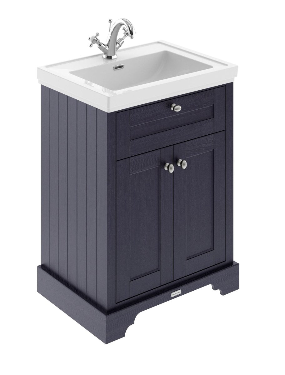 Old London Floor Standing Vanity Unit with Fireclay Basin 1 Tap Hole, Durable 2 Soft Close Door in Woodgrain Finish Traditional Sink Cabinet in Twilight Blue, 830mm