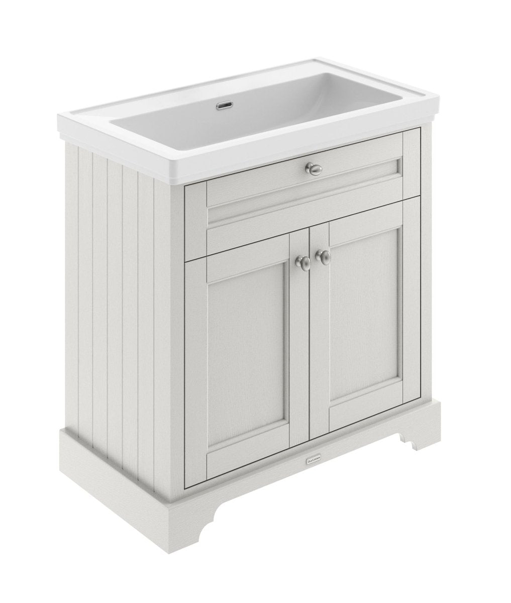 Old London Floor Standing Vanity Unit with Fireclay Basin Traditional 2 Door Sink Vanity Unit for Bathroom, Soft Close Doors in Timeless Sand Finish, 800mm