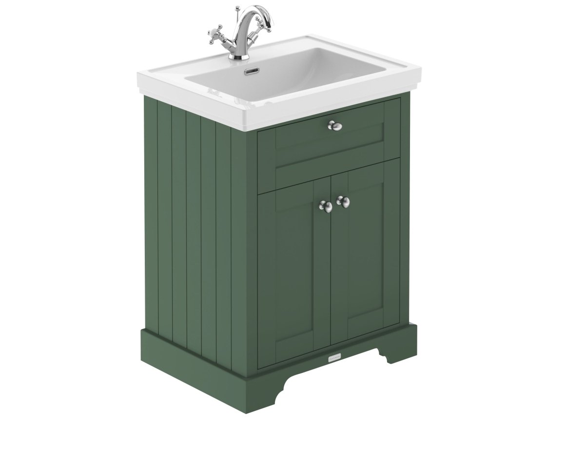Old London Floor Standing Vanity Unit with Classic Basin, Traditional 2 Door Sink Vanity Unit with Basin, Durable Bathroom Vanity Units in Hunter Green, 600mm