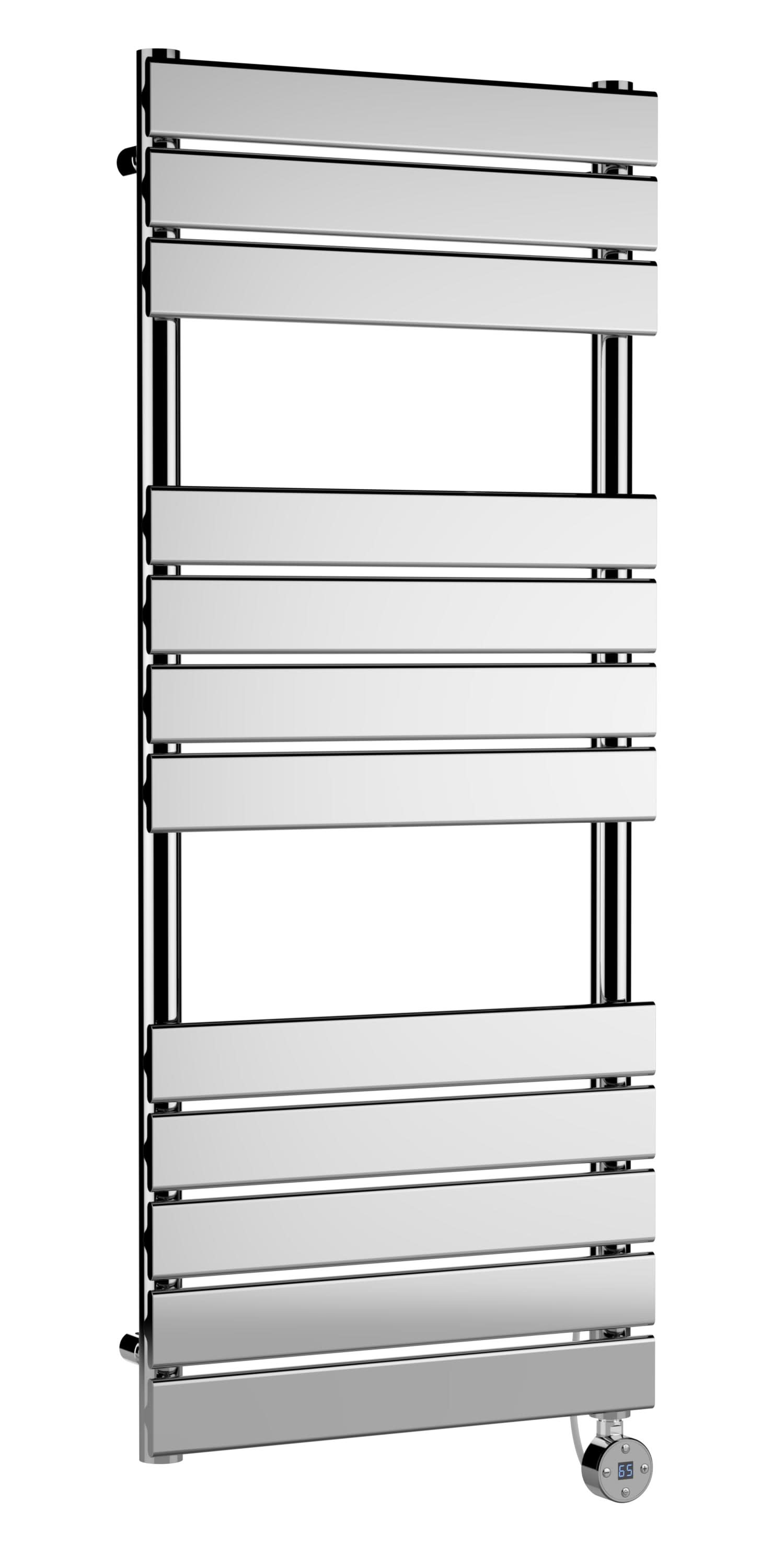 Hudson Reed Wall Hung Electric Square Flat Towel Rail with 8 Bars, Stylish Heated Towel Rail, Chrome, 1213mm x 500mm