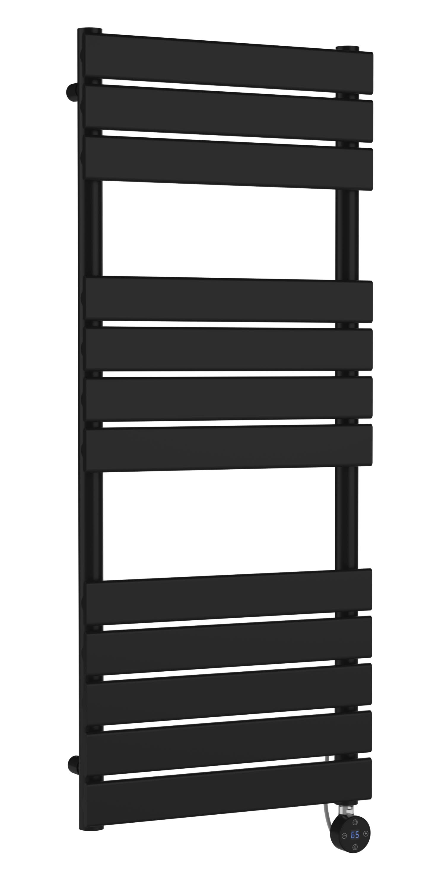 Hudson Reed Wall Hung Electric Square Flat Towel Rail with 8 Bars, Stylish Heated Towel Rail, Matt Black, 1213mm x 500mm