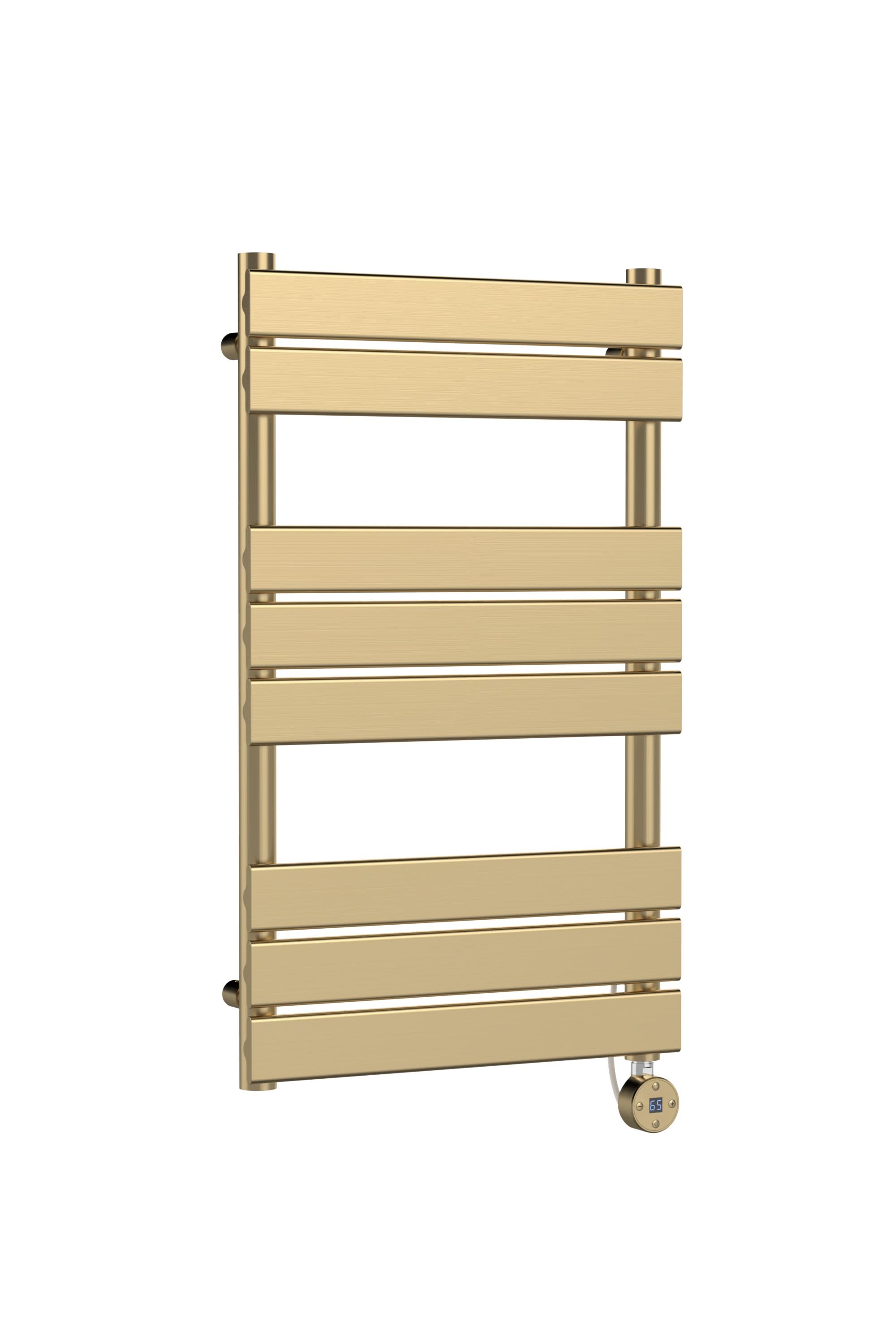 Hudson Reed Wall Hung Electric Square Flat Towel Rail with 8 Bars, Stylish Heated Towel Rail, Brushed Brass, 840mm x 500mm