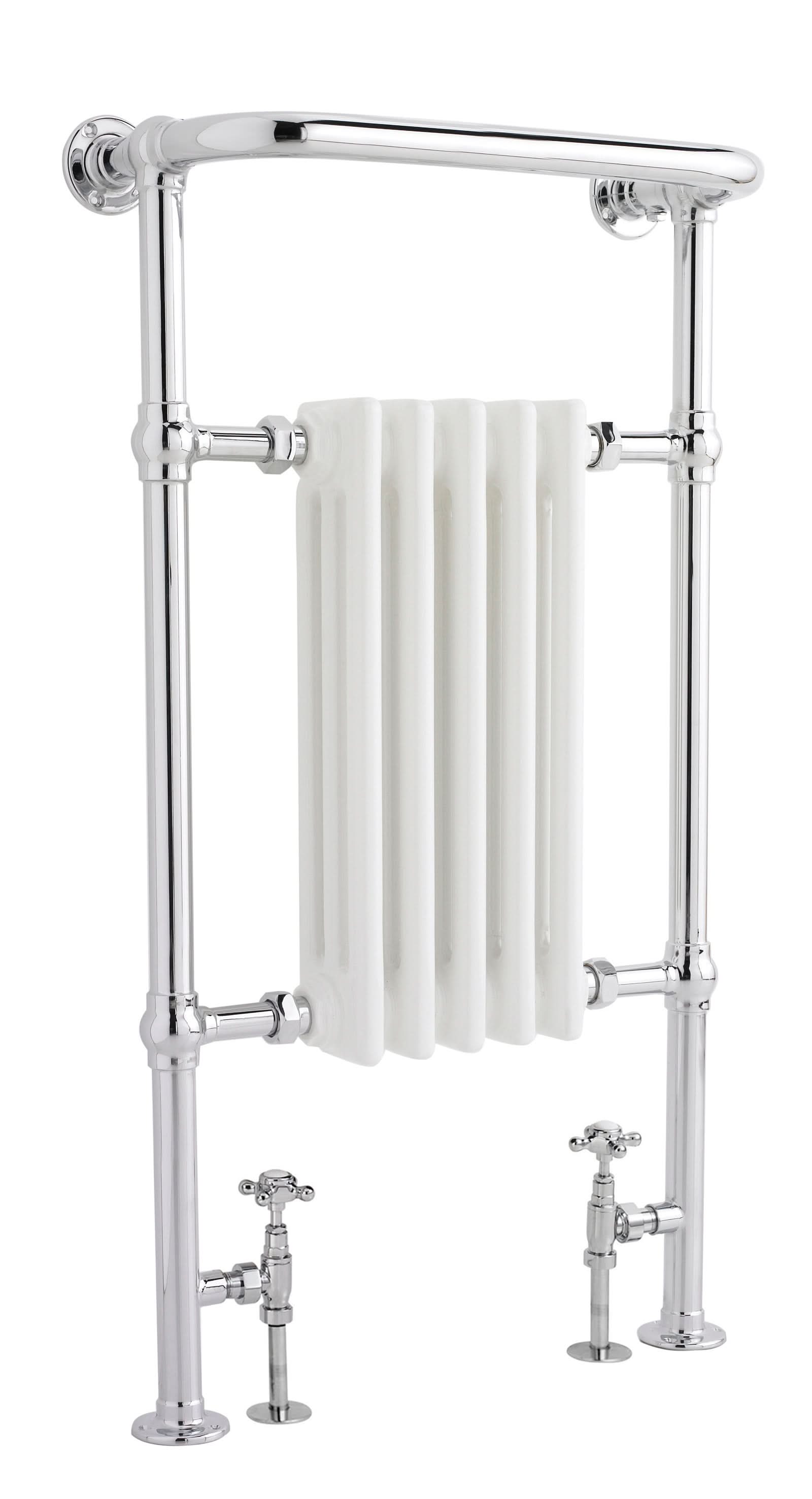 Old London Heated Towel Rails Small Harrow Traditional Radiator, Stylish Heated Towel Rail, Chrome / White, 965 x 540mm