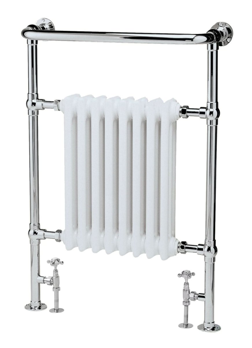 Old London Harrow Traditional Heated Towel Rail Column Radiator, Durable Designer Heating Radiator in Chrome & White, 965x673mm
