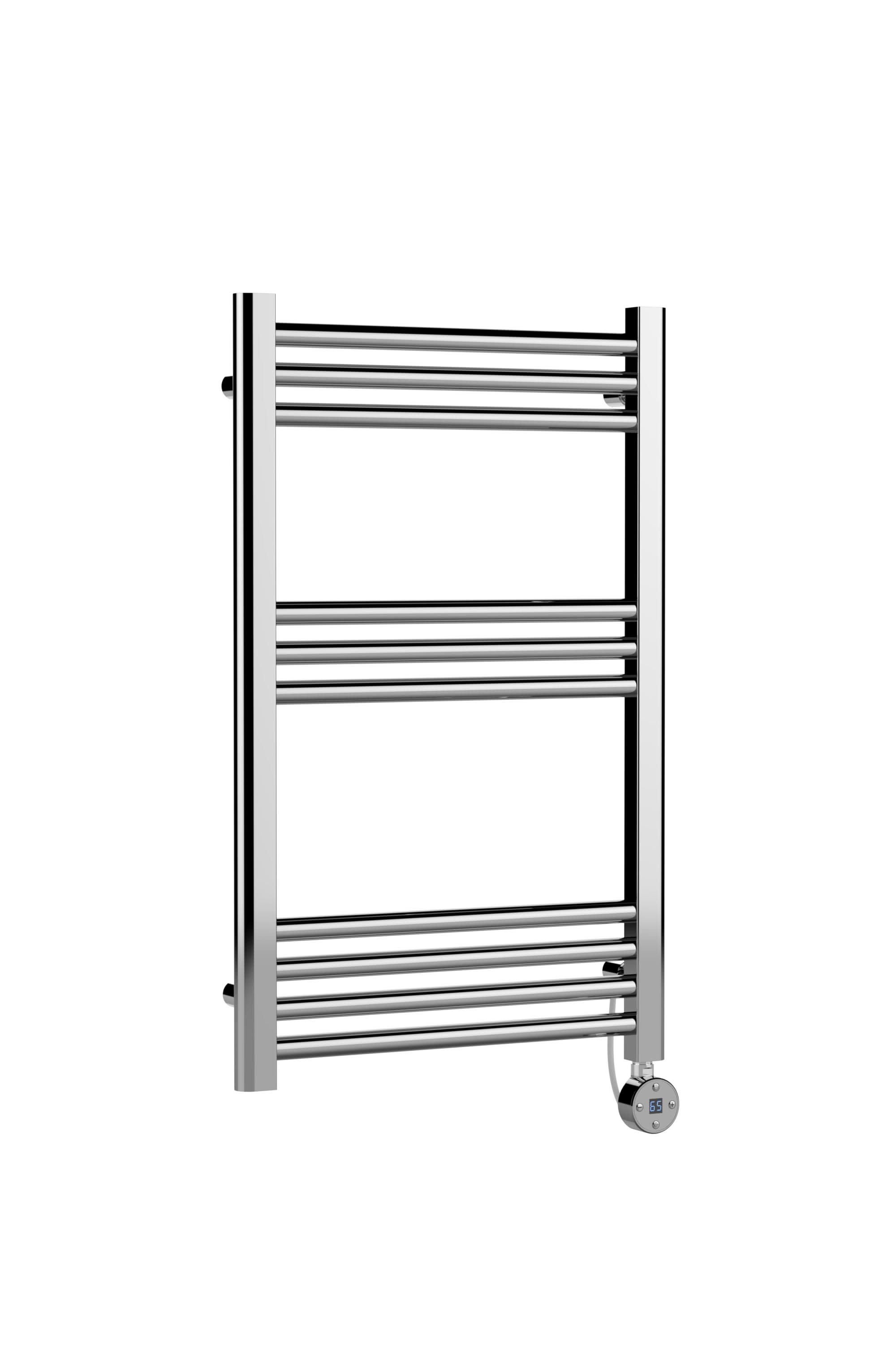 Hudson Reed Electric Round Straight Towel Radiator, Designer Heated Towel Rail with Thermostatic Control in Chrome, 800x500mm