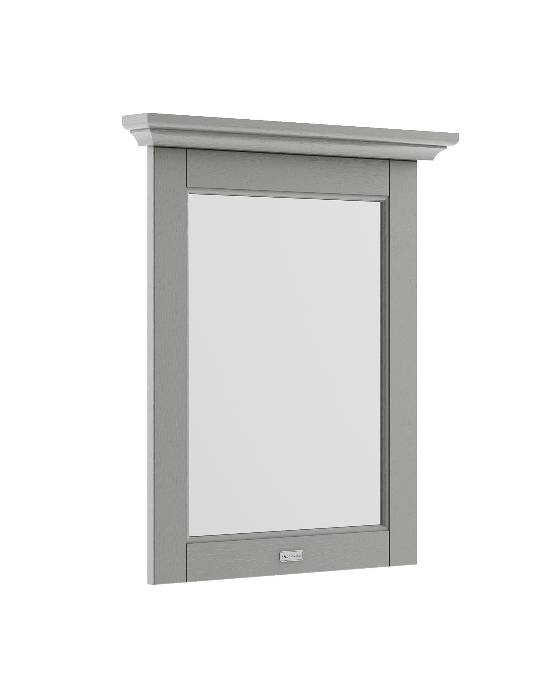 Old London Wall Hung Flat Rectangular Bathroom Wall Mirror, Textured Woodgrain Finish for Toilets and Bathrooms in Storm Grey, 600mm