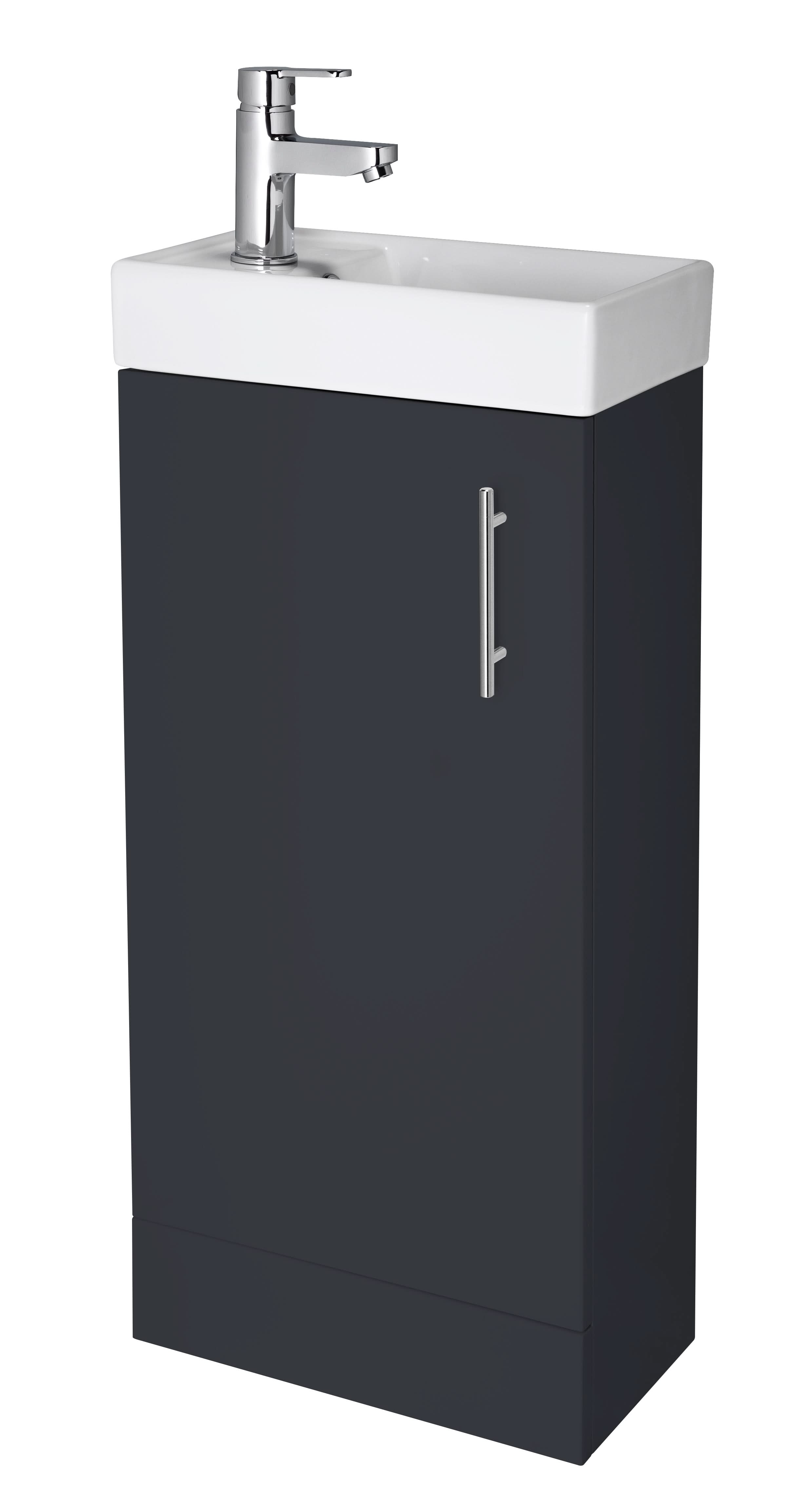 Nuie Vault Floor Standing Cloakroom Vanity Unit with Basin, Durable Single Door Soft Close with Ceramic Sink, Compact Bathroom Furniture in Soft Black Finish 400mm