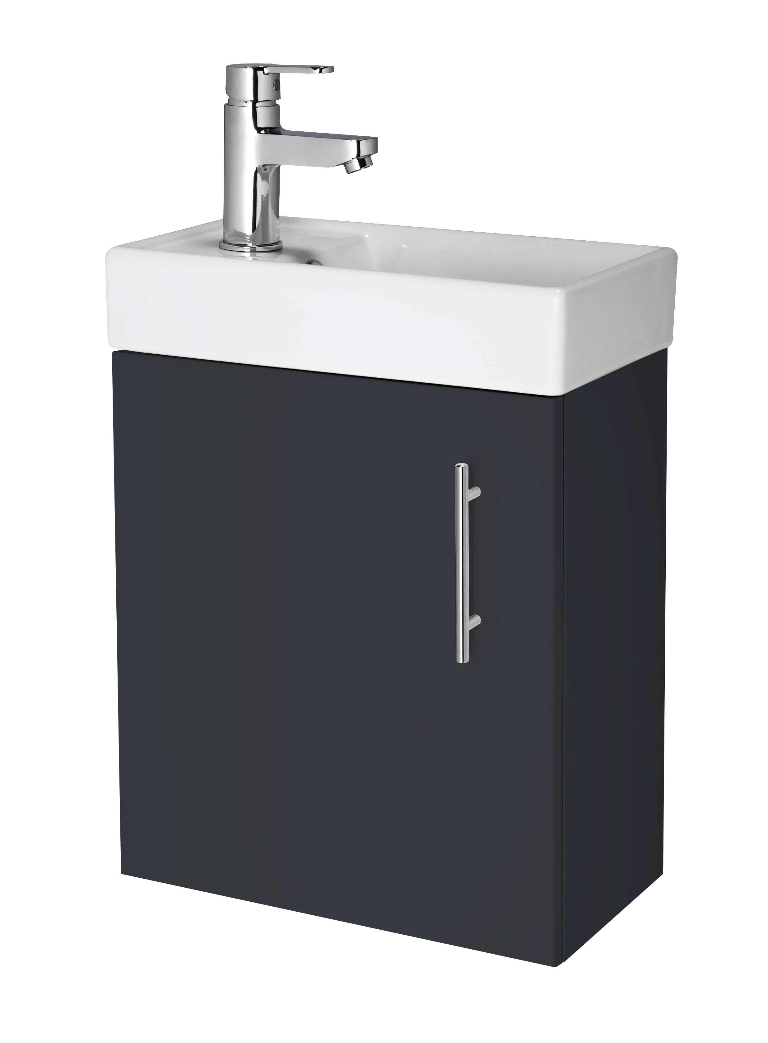 Nuie Vault Wall Hung Cloakroom Vanity Unit with Basin, Durable Single Door Soft Close with Ceramic Sink, Compact Bathroom Furniture in Soft Black Finish 400mm