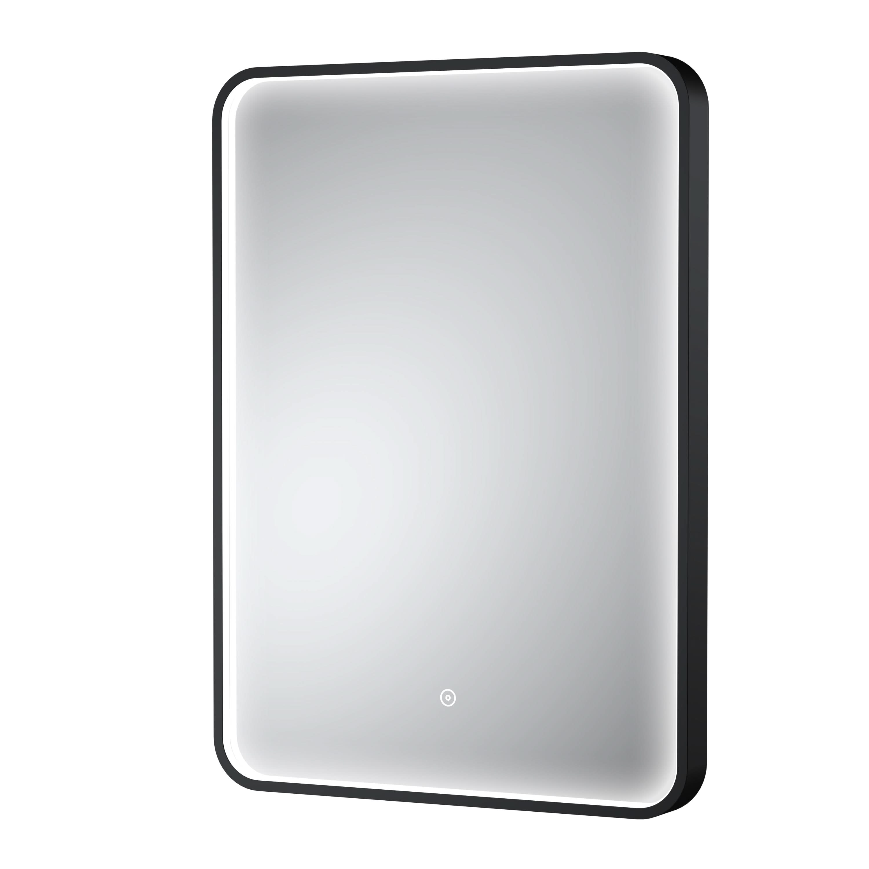 Hudson Reed Pictor Framed LED Bathroom Mirror with Touch Sensor, Demister Pad & Illuminated Wall Mirror with Mains Powered in Black Frame, 700 x 500mm