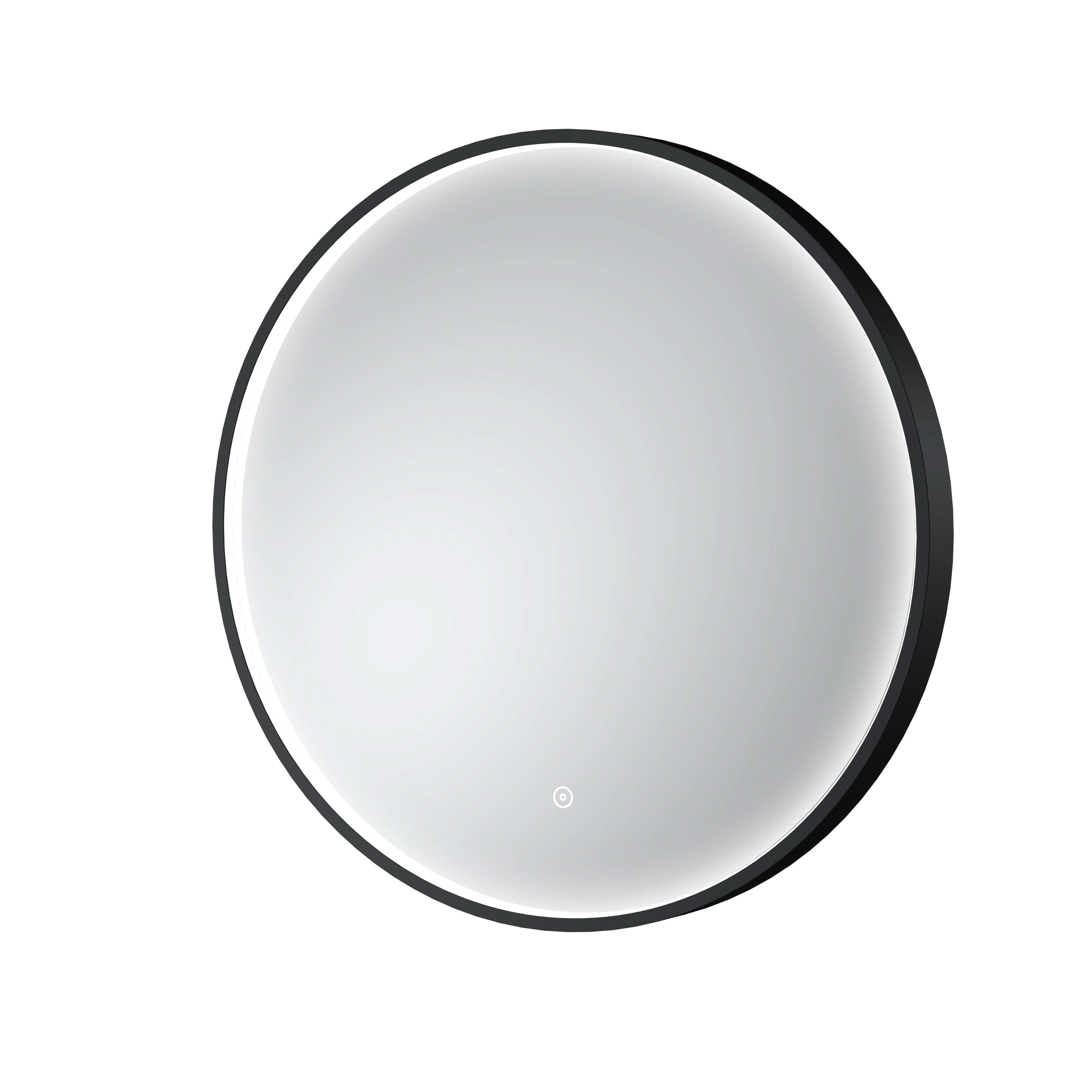 Hudson Reed Mensa Round LED Bathroom Mirror with Touch Sensor and Built-in Demister Pad, Illuminated Mirror for Modern Bathrooms in Black Inset Frame, 600mm