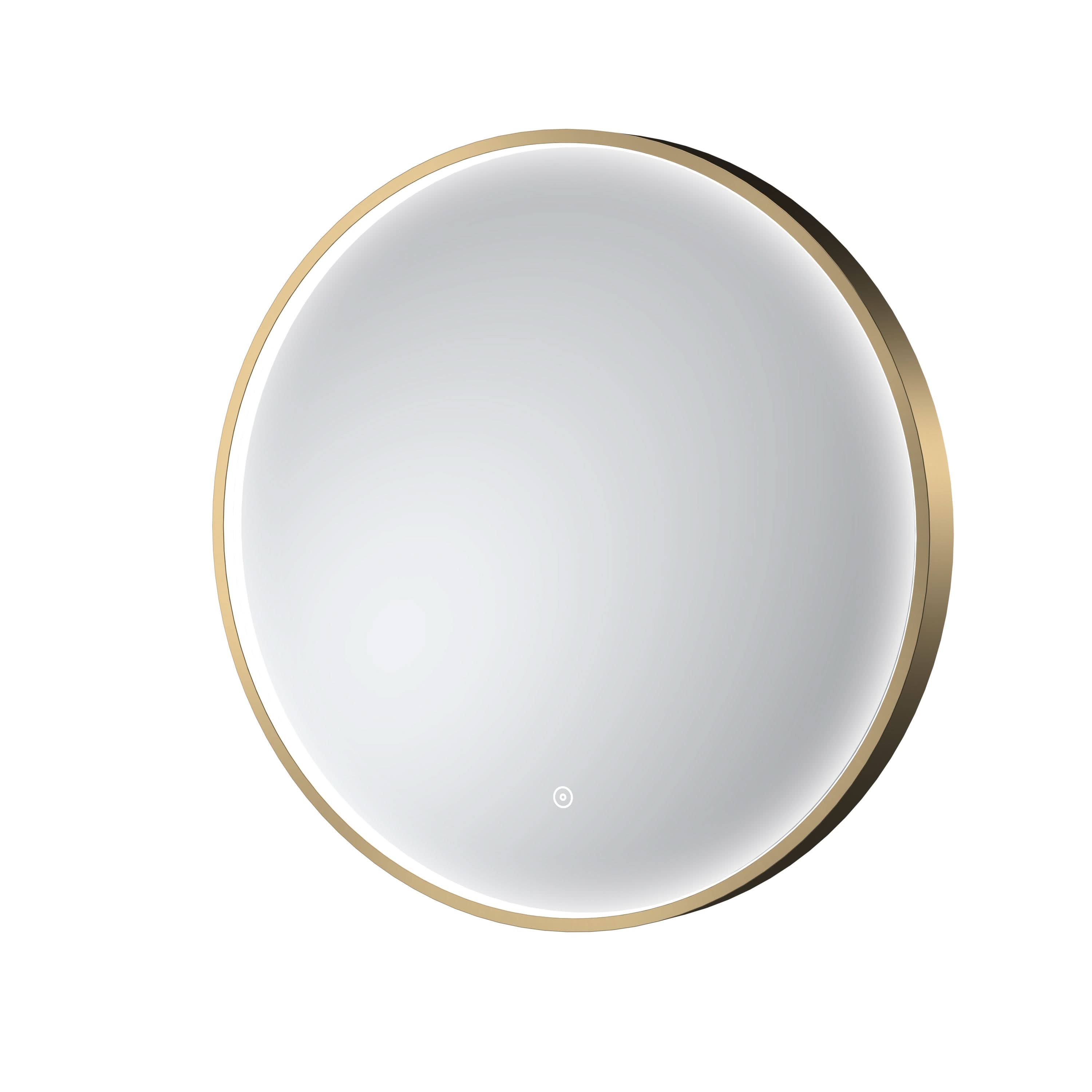 Hudson Reed Mensa Round LED Bathroom Mirror with Touch Sensor and Built-in Demister Pad, Illuminated Mirror for Modern Bathrooms in Brushed Brass Inset Frame, 600mm