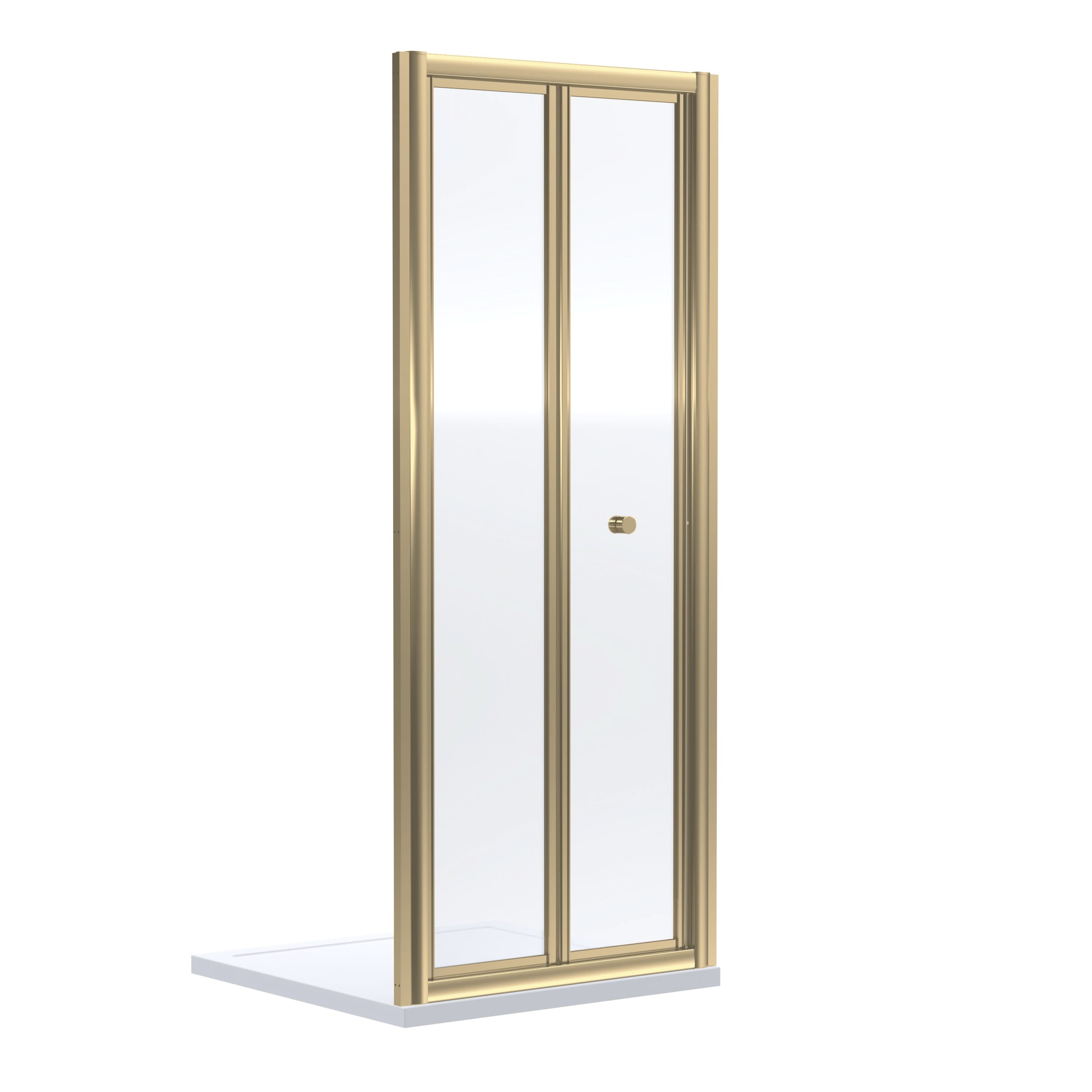 Nuie Rene Bi-Fold Shower Door, Durable Toughened Glass Space-Saving Folding Screen, Reversible Fit Bifold Shower Enclosure or Bath Screen in Brushed Brass Frame, 700mm