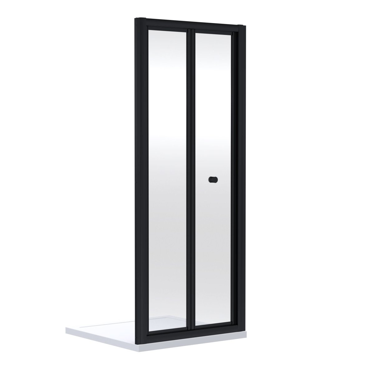 Nuie Rene Bi-Fold Shower Door, Durable Toughened Glass Space-Saving Folding Screen, Reversible Fit Bifold Shower Enclosure or Bath Screen in Matt Black Frame, 700mm