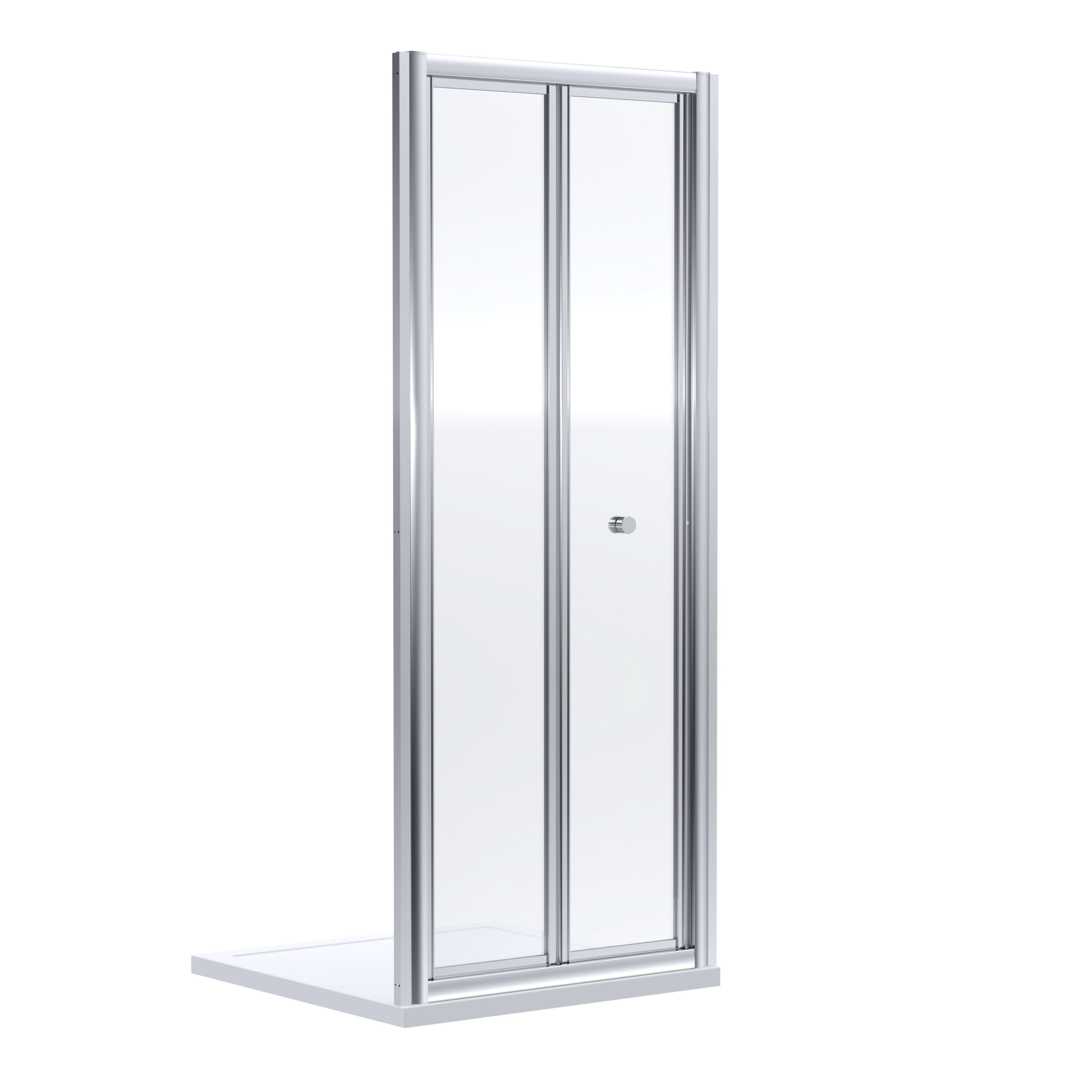 Nuie Rene Bi-Fold Shower Door, Durable Toughened Glass Space-Saving Folding Screen, Reversible Fit Bifold Shower Enclosure or Bath Screen in Chrome Frame, 900mm