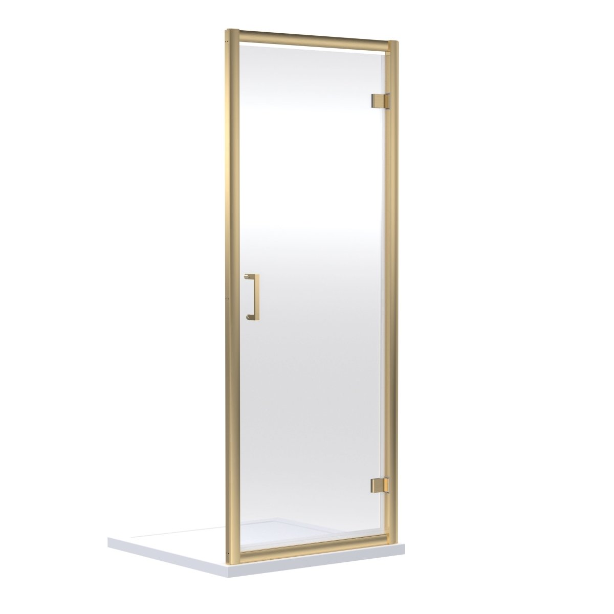 Nuie Rene Hinged Shower Door, Durable Aluminium Semi-Frameless Glass Shower Screen, Fixed Enclosure in Brushed Brass, 1900 x 760mm