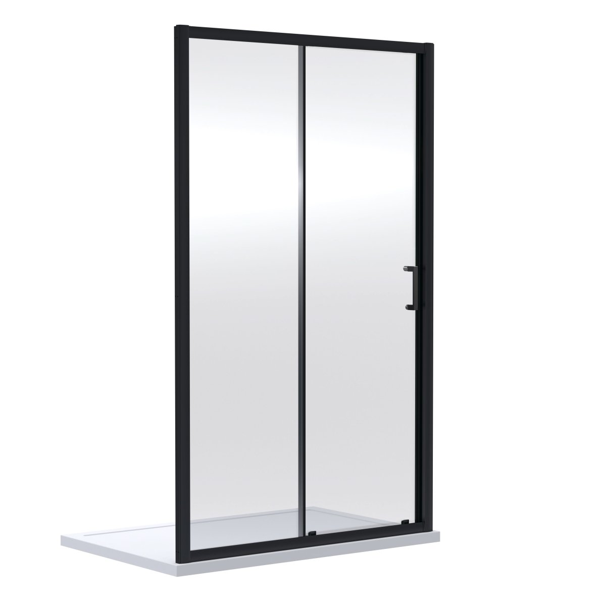 Nuie Rene Sliding Shower Door with D Shape Handle, Durable Toughened Glass Reversible Enclosure in Matt Black, 1900 x 1200mm