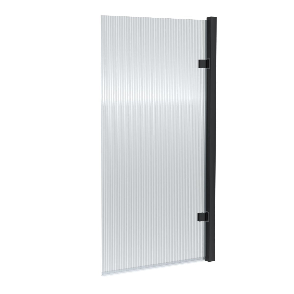 Nuie Fluted Square Hinged Bath Screen, Durable Toughened Glass Profile Reversible Fit for Straight Baths, Modern Bath Shower Screen Panel with Matt Black, 8mm